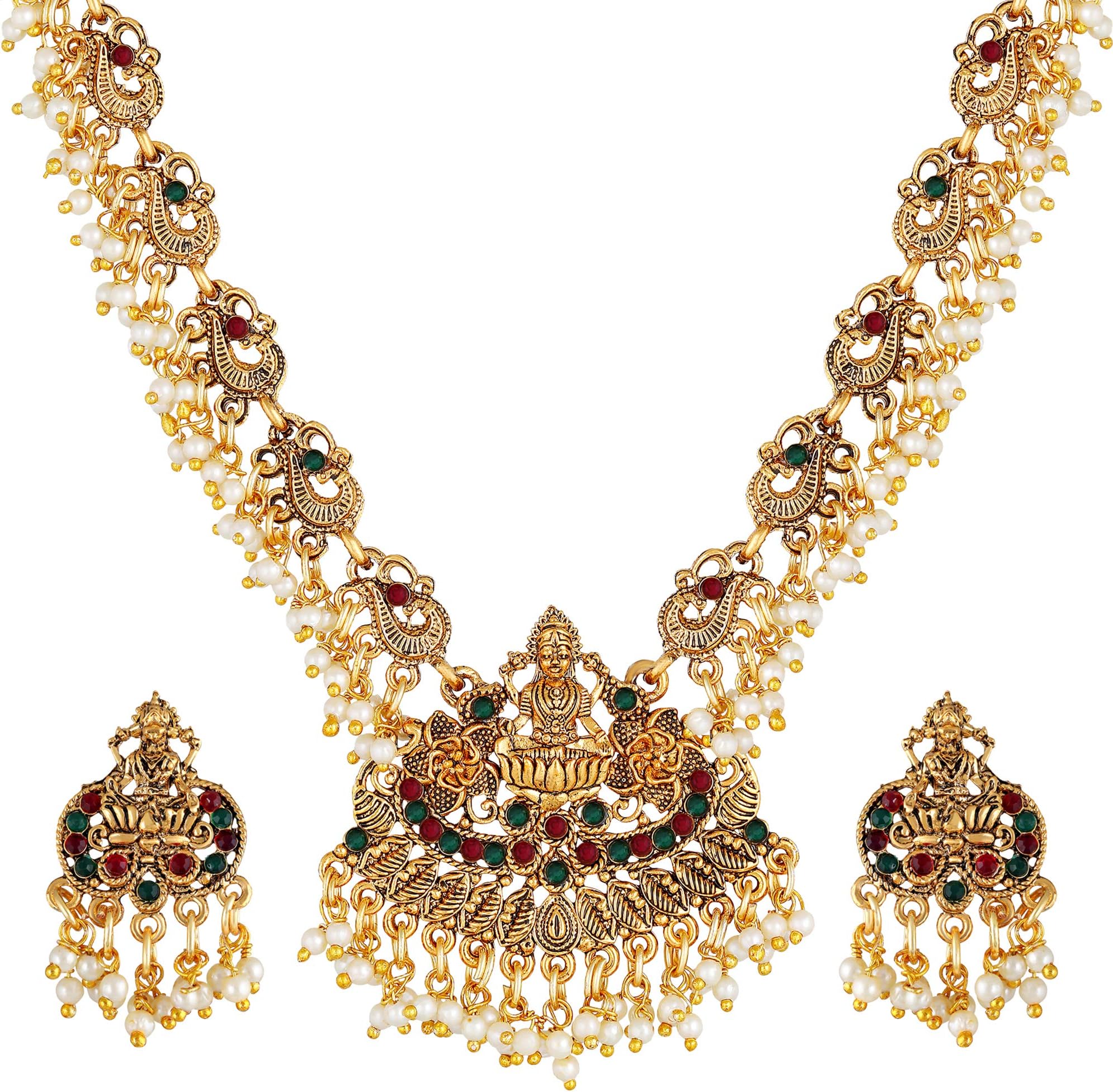 Latest Stylish Fancy Pearl Choker Traditional Jewellery Set for Women | Temple Necklace Set | Festive Wedding Party Necklace | 22k Gold Plated | Just Like Original Gold Jewellery