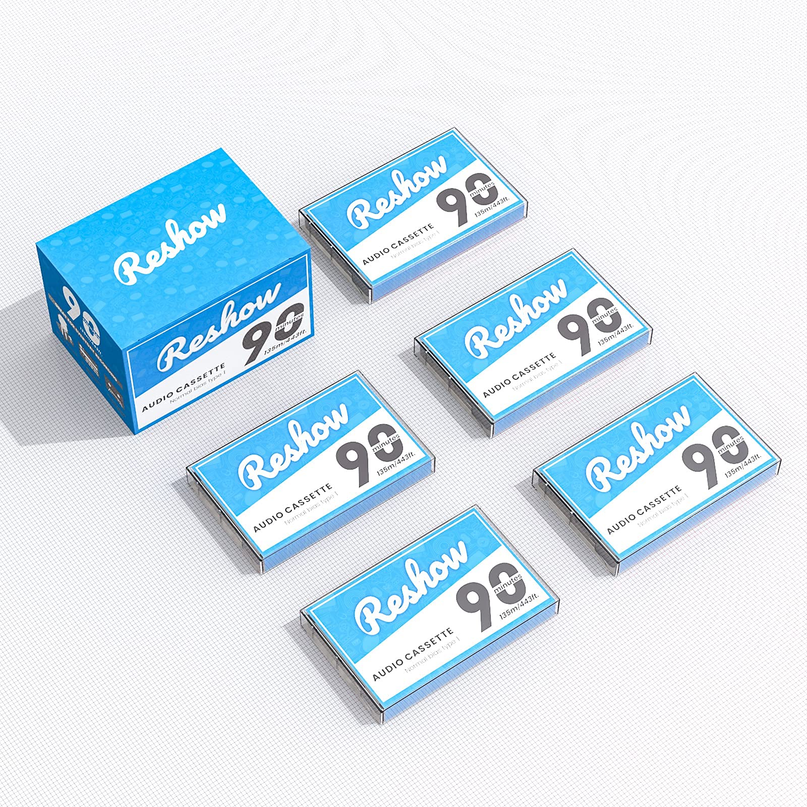 Lot de 5 Cassettes Audio 90 Minutes, Faible Bruit, Haute Puissance, Étui Plastique Transparent pour Enregistrement