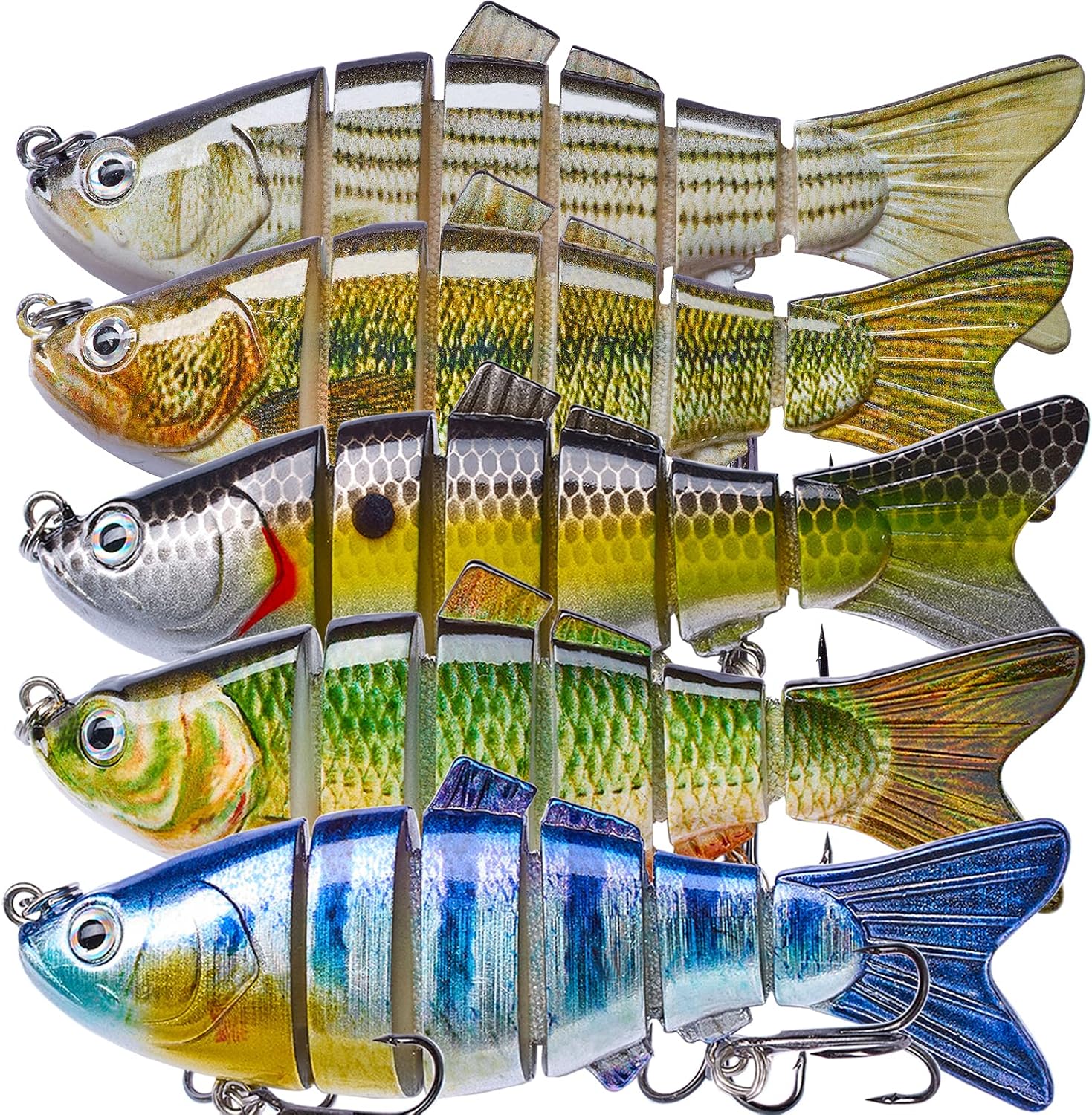 TANJULURE Fishing Lures for Bass Trout 1.4~3.9" Multi Jointed Swimbaits Slow Sinking Bionic Lifelike Swimming Bass Lures Freshwater Saltwater Bass Fishing baits Kit