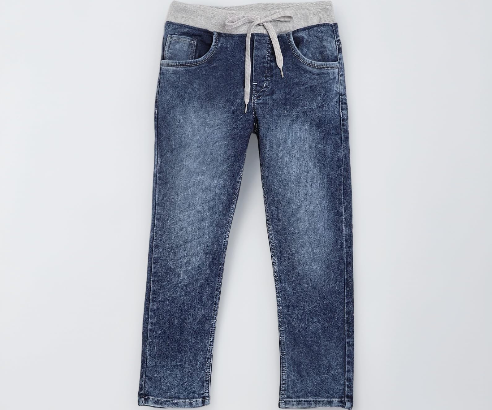 Chopper Club Boys (6-15 Yrs) Jeans with Inner Elastic & Drawstrings in Stretchable 3x1 Denim Fabric Slim Fit with Tearing