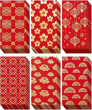 Whaline 48 Pack Chinese New Year Red Envelopes 6 Design Red Gold Foil Hong Bao Year Of The Snake Red Envelopes 2025 Lucky Money Envelopes Red Packet Spring Festival Money Pockets 3.5 x 6.7 Inch
