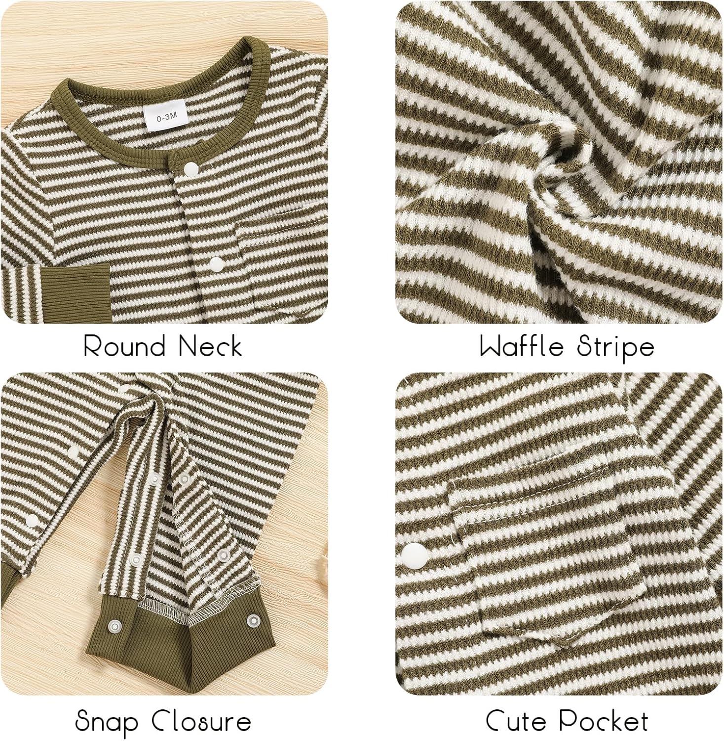GRNSHTS Baby Boy Clothes Striped Waffle Baby Boy Fall Outfits Long Sleeve Newborn Boy Romper Infant Winter Bodysuit Jumpsuit - Image 5