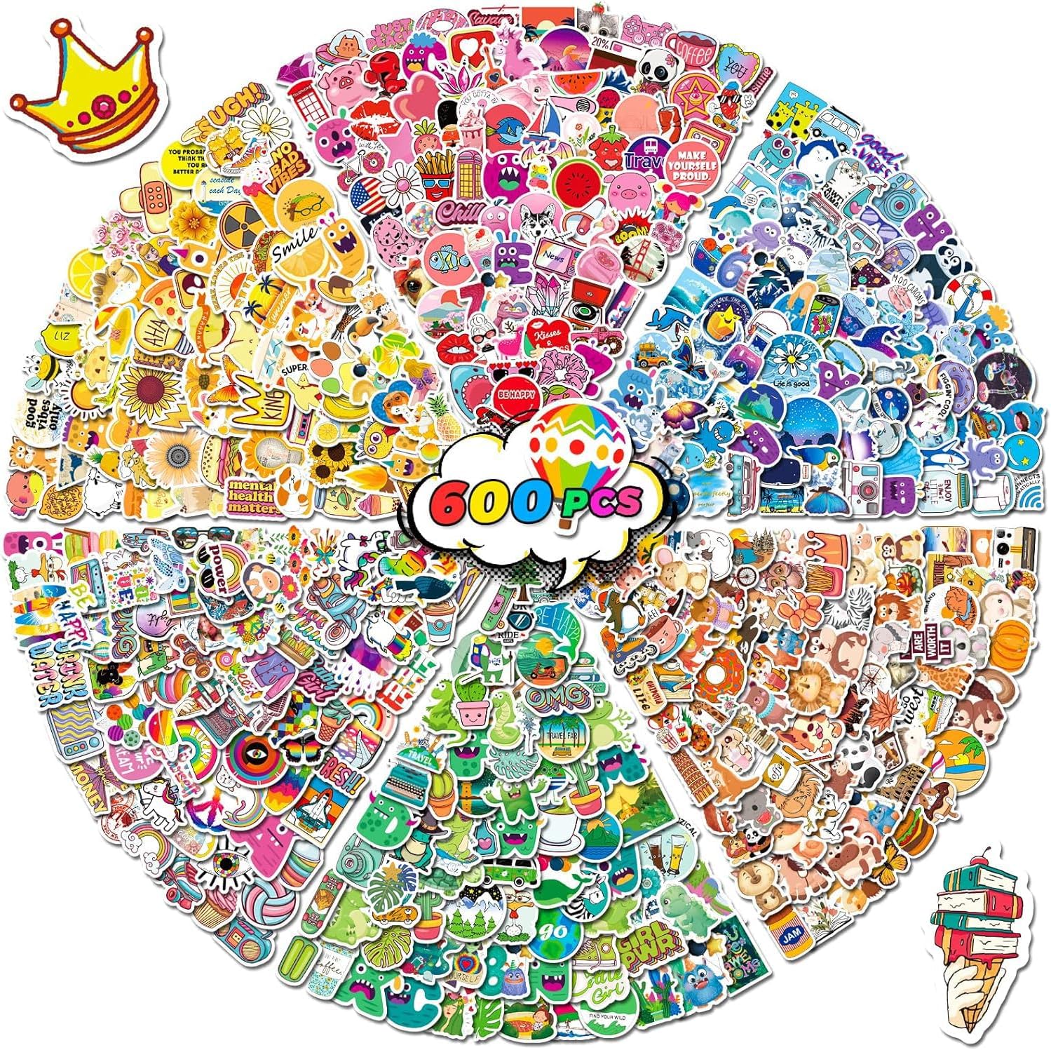 600pcs Mini Stickers Pack for Adults, Mixed Small Stickers Sheets for Phone Case, Waterproof Stickers for Teens, Scrapbook, Water Bottles, Journal, Planner, Cute Kids Stickers Decals