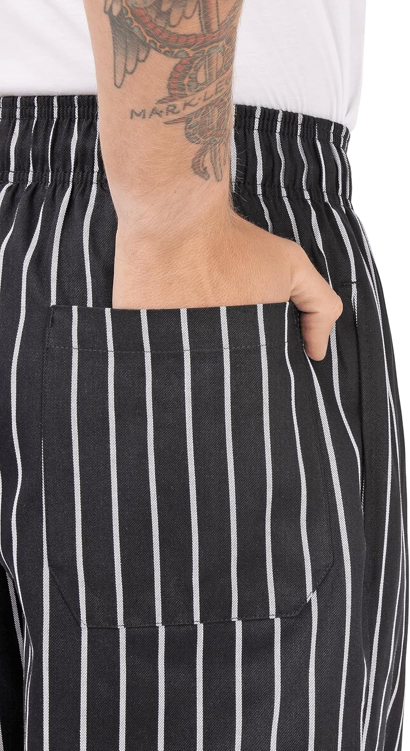 Black and White Striped Baggy Chef Pants