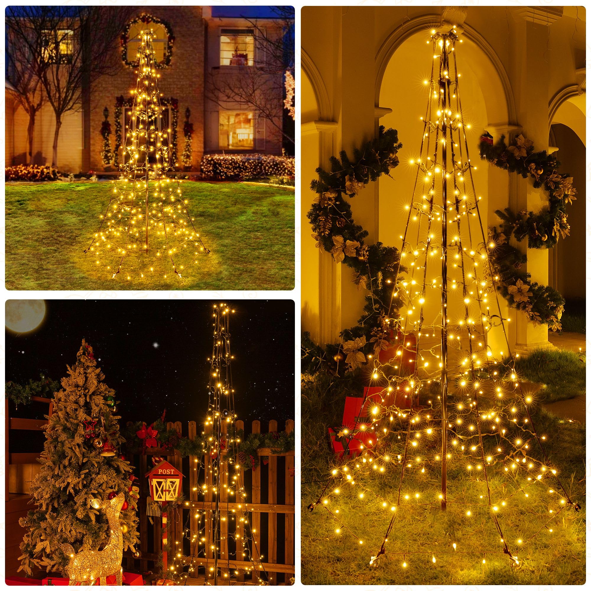 Ollny Weihnachtsbeleuchtung außen 202LEDs 180 cm Lichterkette Weihnachtsbaum, Timer dimmbar mit 8 Modi, IP44 Weihnachtsdeko mit Fernbedienung für Rasen Garten (Warmweiß)