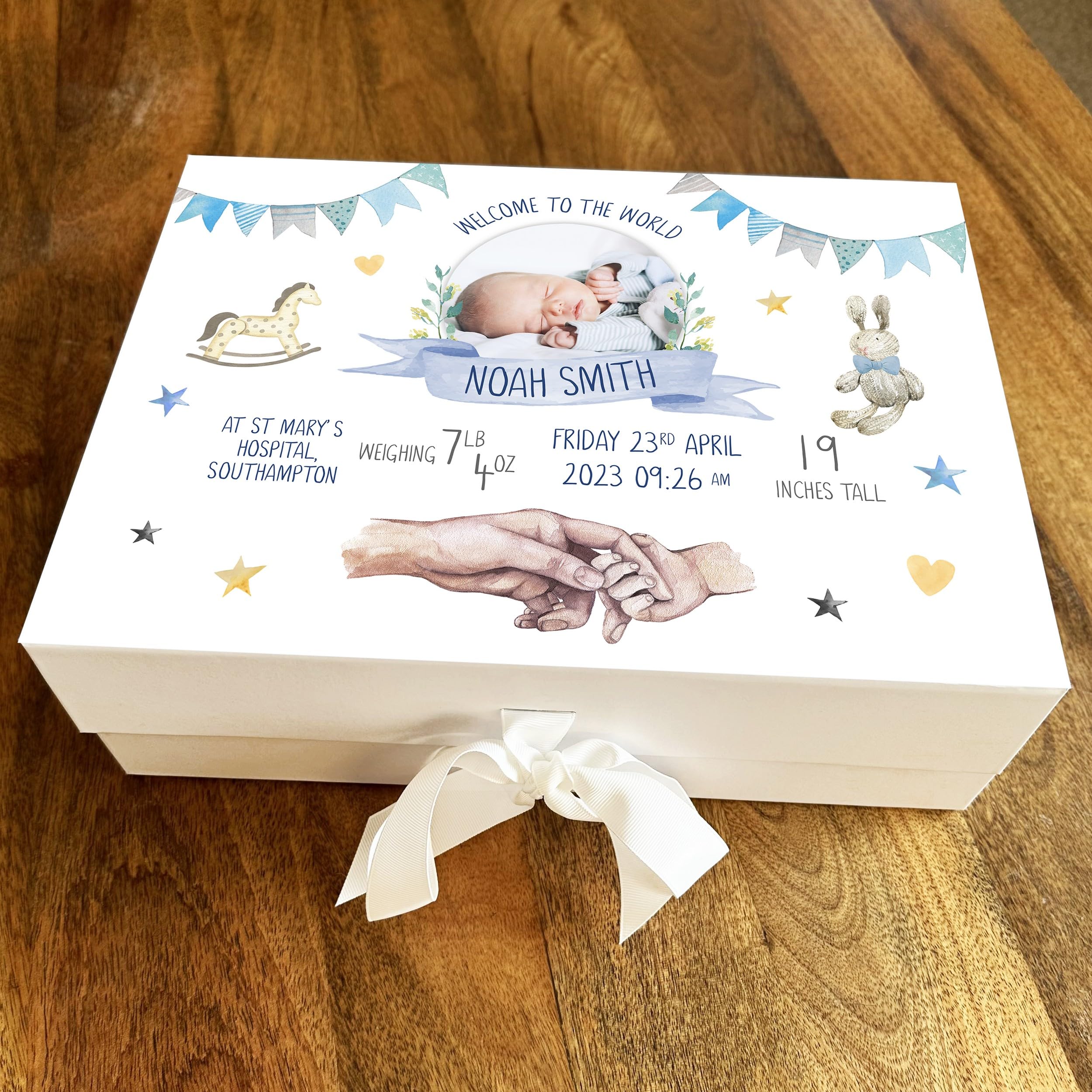 Fingerprint Designs Baby Keepsake Box, New Baby Shower Boy Hand Holding Baby Memory Box, Special Baby Treat Baby Hamper Box, New Born Baby Gift Box, Unique Gift Box, Personalised Baby Gifts Box