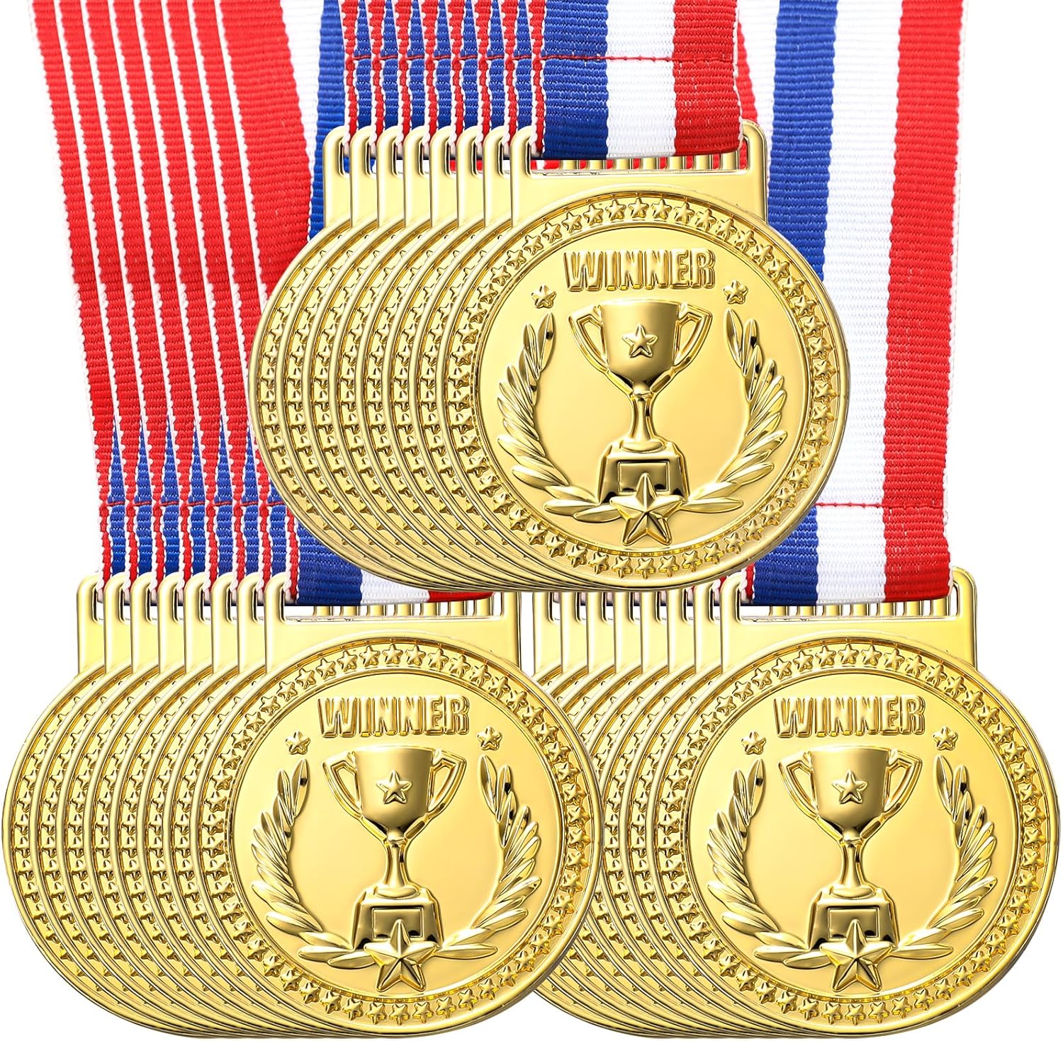 Winner Medals Gold Medal Awards with Ribbon Bulk Metal Gold Prizes for Adults Sports Competitions Party, 2 Inches