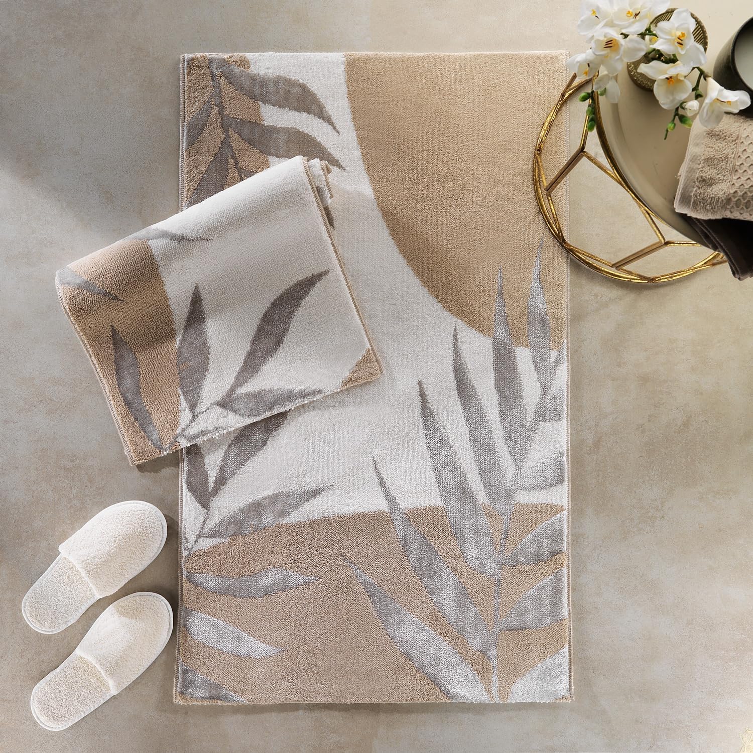 Schafer Home Floral 2 Li Pamuk Floş Banyo Paspası-Bej