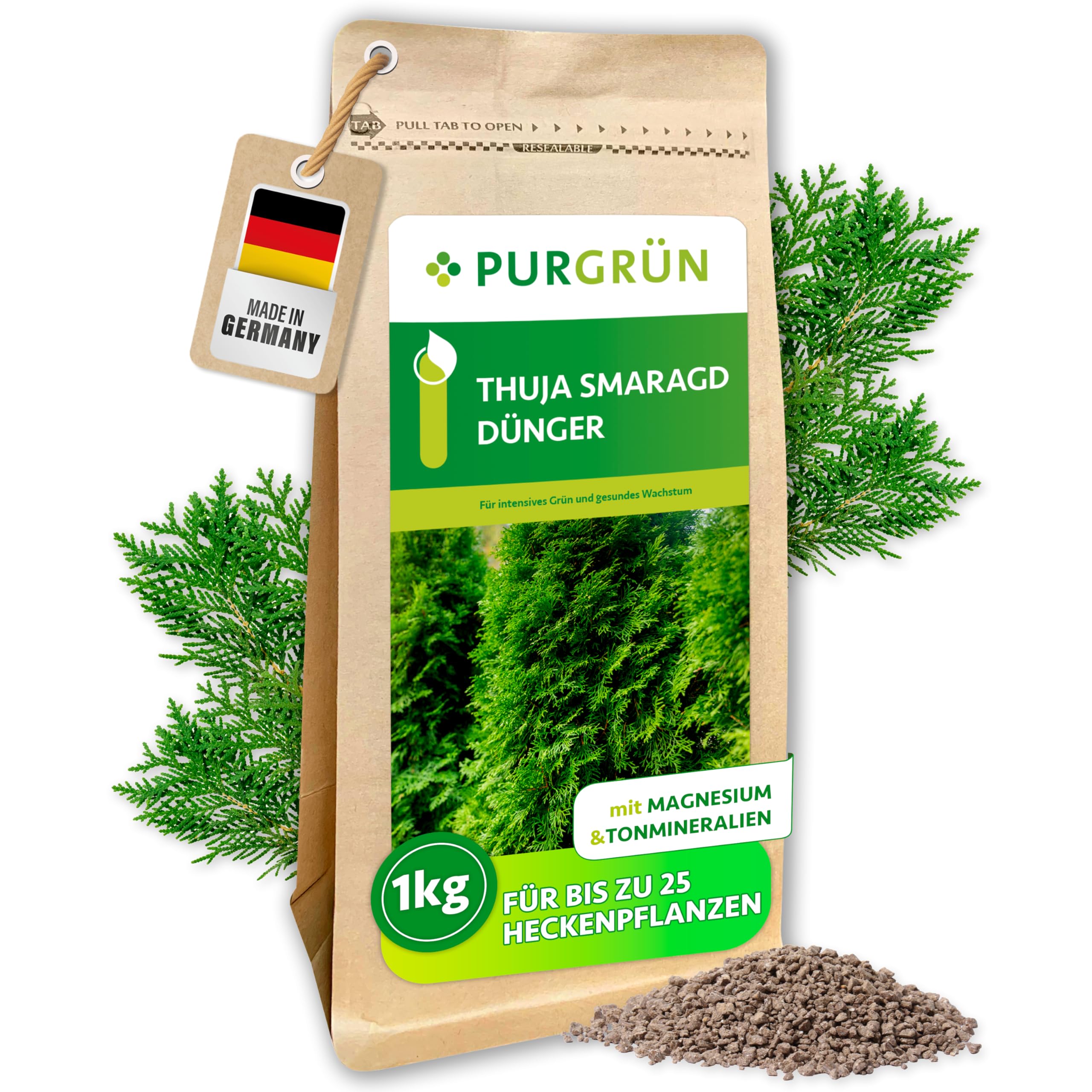 Purgrn Thuja-Smaragd-Dnger 1 kg  Extra Magnesium schtzt vor  Nadelverfrbungen  Frdert ein dichtes Wachstum  Tonmineralien fr einen  gesunden Boden  Heckendnger fr ca. 30 Pflanzen : Amazon.de: Garten