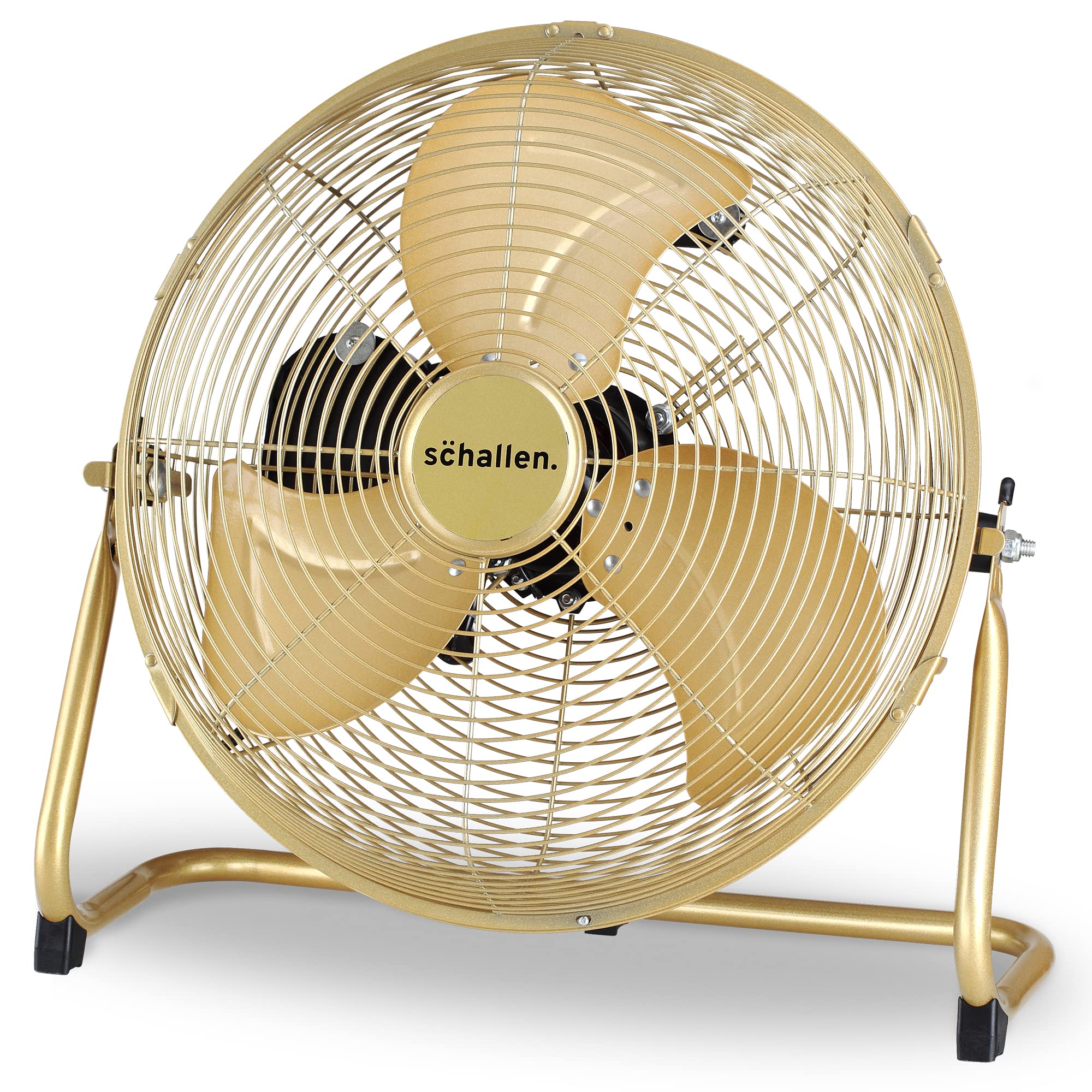Schallen Champagne Gold Sturdy Metal High Velocity Cold Air Circulator Adjustable Floor Fan with 3 Speed Settings (14")