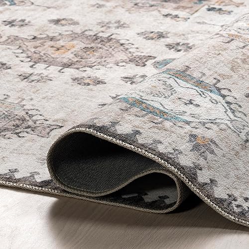 Miniatura 6 de nuLOOM Krystin - Alfombra envejecida lavable a máquina, 4 x 6, lavable a máquina, alfombra de transición marfilgris, para sala de estar, dormitorio,