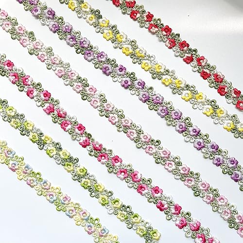 Miniatura 10 de Cinta de encaje floral de arco iris, decoración bordada, apliques bordados, cinta para coser bricolaje, boda, novia, niños, decoración de vestidos,