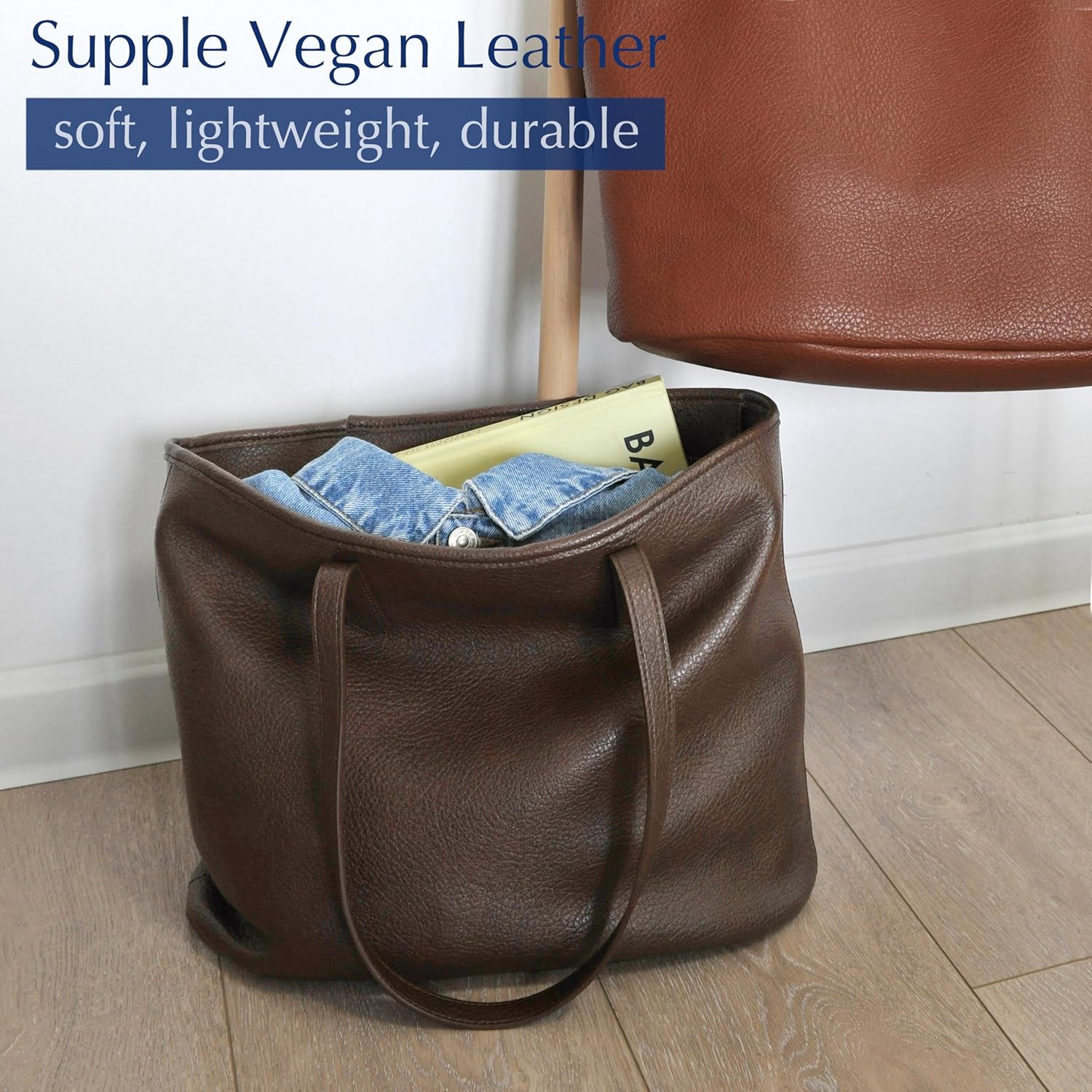 Zipper Tote Bag for Women Soft Vegan Leather Handbag for Work, Travel & Everyday Use