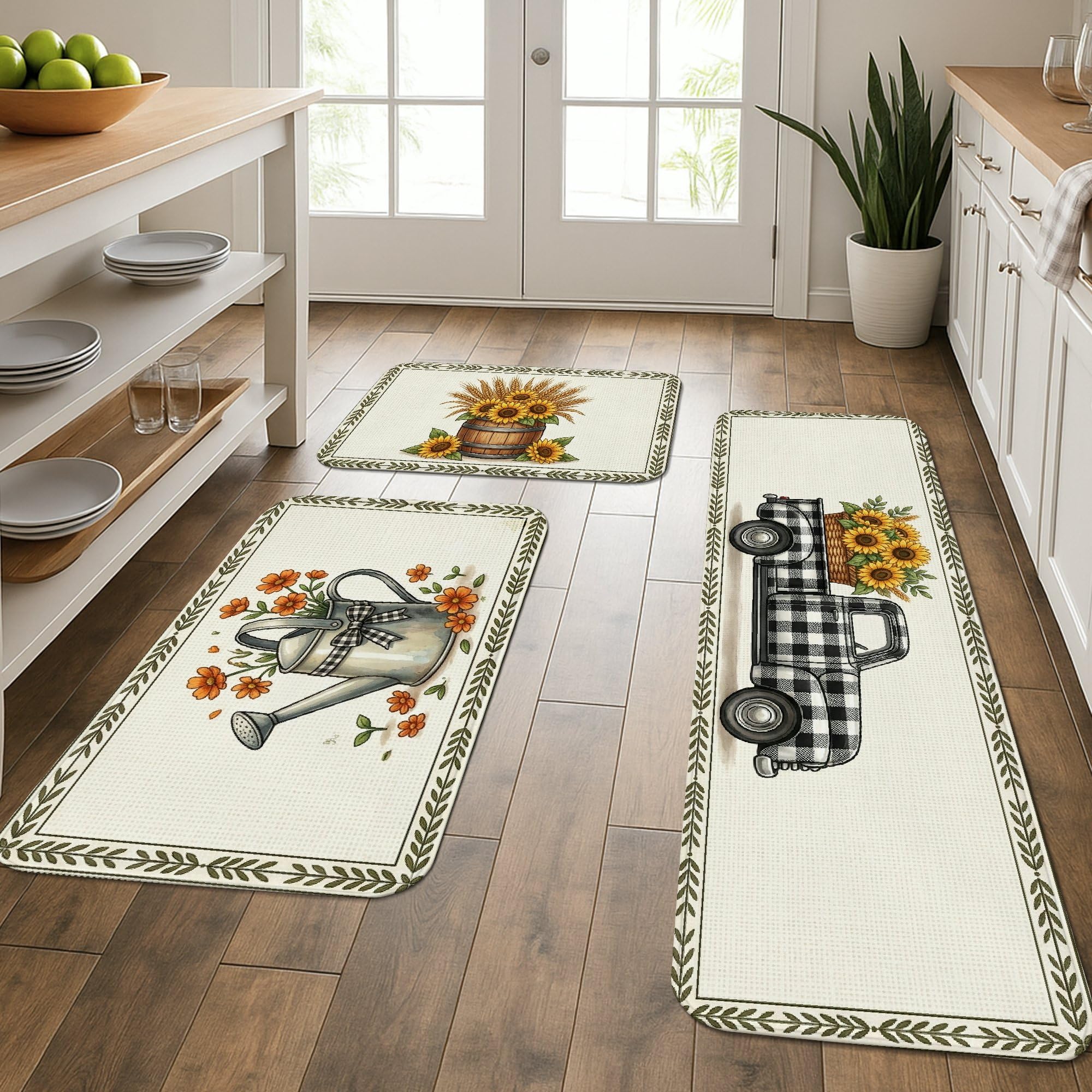 Tapis de cuisine rustiques jaune automne motif arrosoir