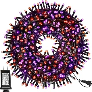 Joliyoou 300 LED Halloween String Lights, 99FT Mini Plug in Twinkle Fairy String Lights with 8 Lighting Modes for Yard Tree Garden Proof Holiday Wedding Decoration, Black Wire, Purple & Orange