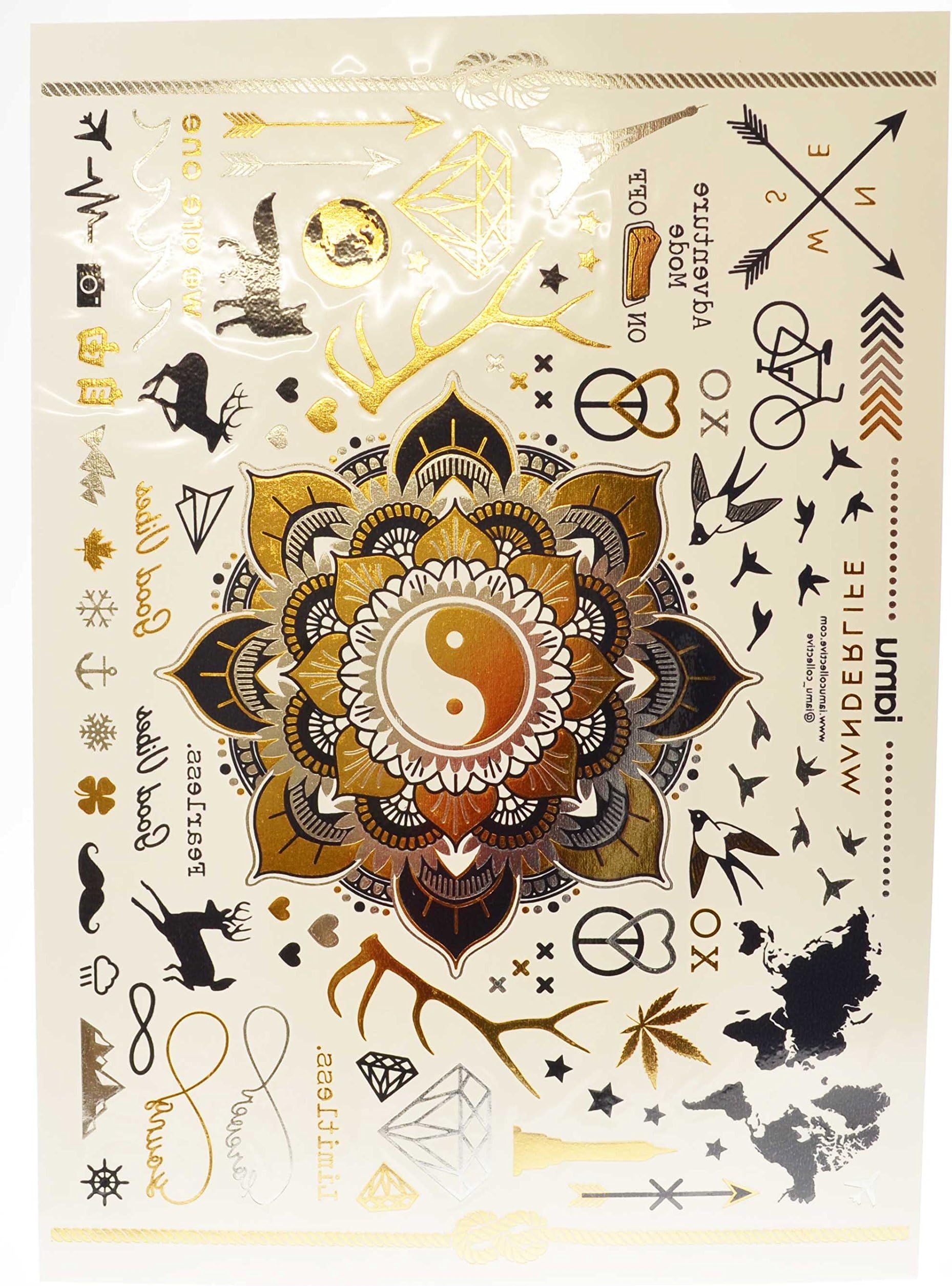 Temporary Flash Tattoos Metallic Waterproof Mayan Egyptian Pia Tigerlily Henna Wanderlife Native Wrist Ankle (Wanderlife)