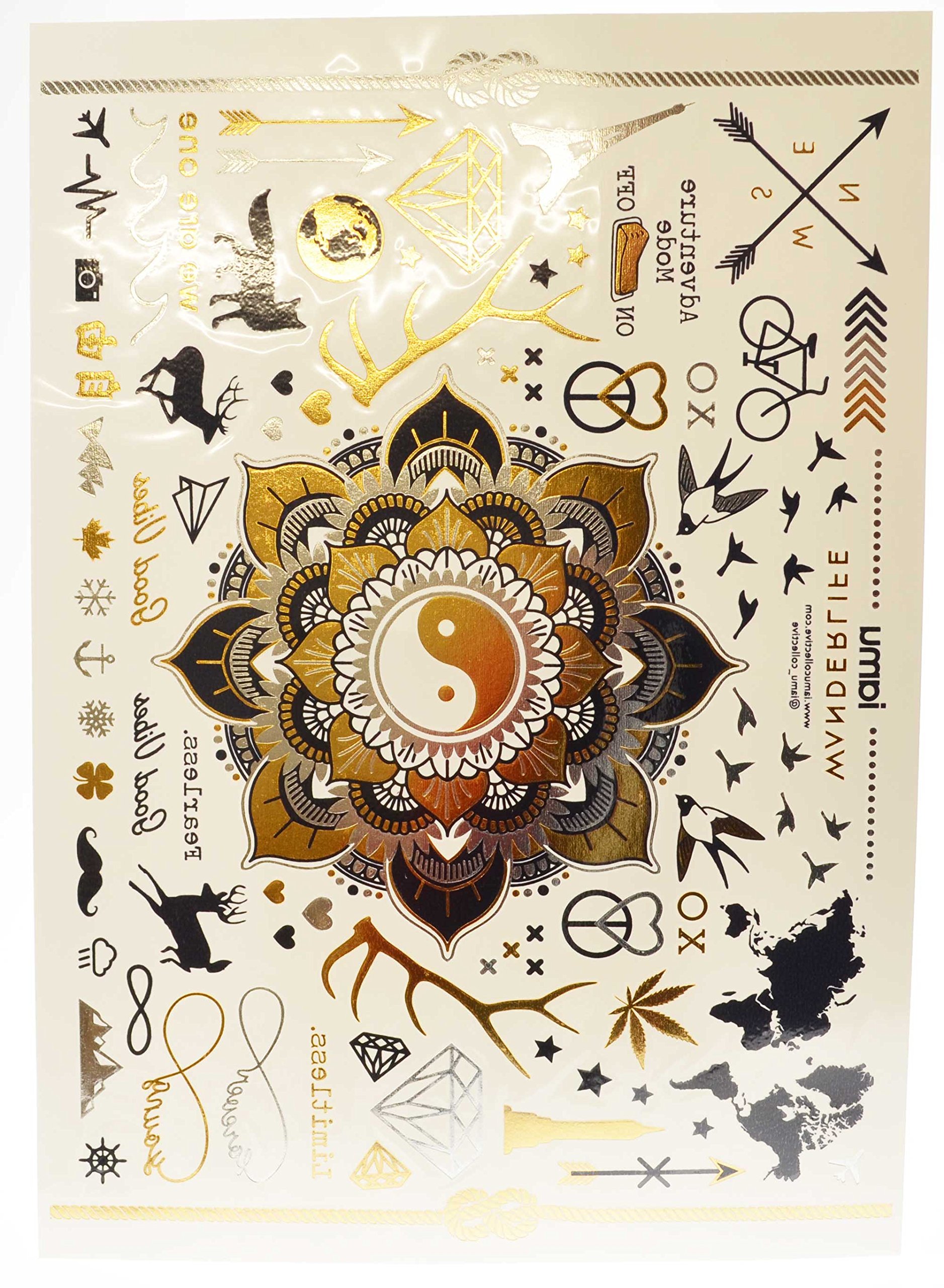 Temporary Flash Tattoos Metallic Waterproof Mayan Egyptian Pia Tigerlily Henna Wanderlife Native Wrist Ankle (Wanderlife)