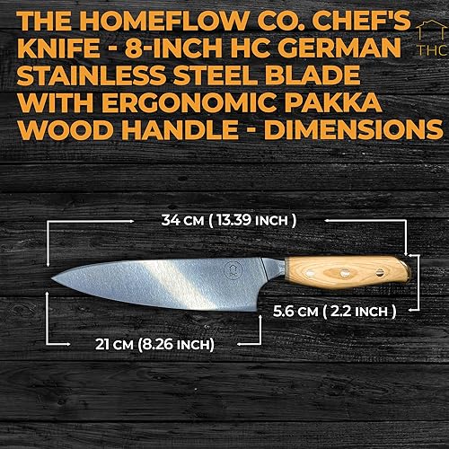Miniatura 2 de The HomeFlow Co - Cuchillo de chef de 8 pulgadas, cuchillo de cocina alemán ultra afilado de acero inoxidable de alto carbono con mango ergonómico