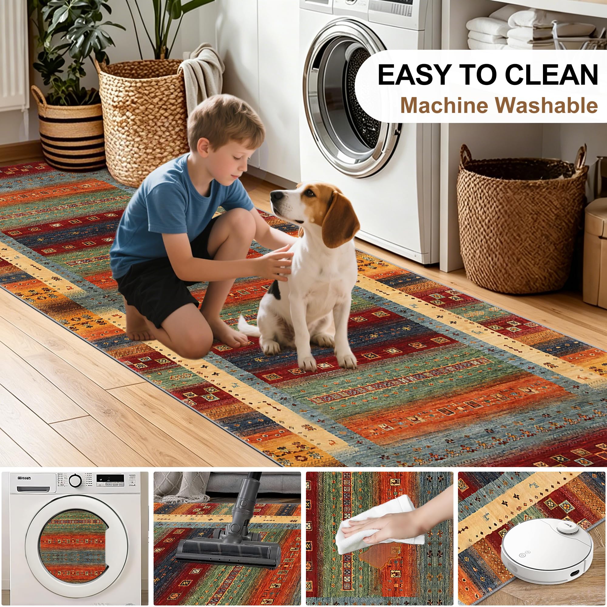 Tapis de Couloir Antidérapant Tapis Couloir Long Lavable en Machine 90 x 220 cm Tapis de Salon, Tapis de Chambre pour l'entrée, la Chambre et la Cuisine Devant Evier
