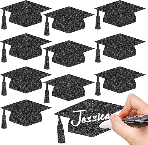 Whaline 50 piezas de tapas de graduación con purpurina negra para sombreros de graduación de 5.7 pulgadas, decoración de mesa de confeti con 100