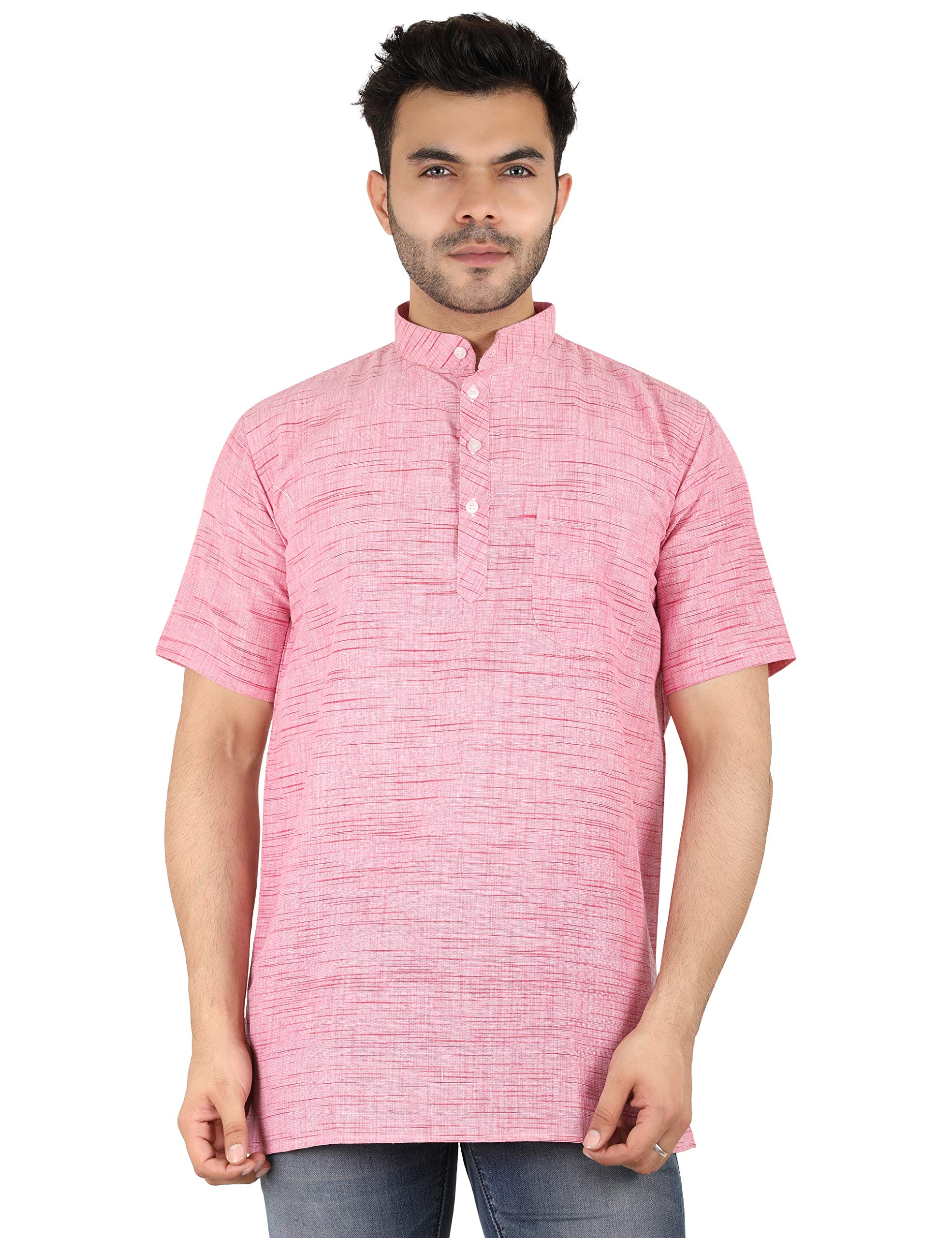 latestplus apparel Half Sleeves Round Neck T-Shirt Cotton Blend Fabric Solid Short Sleeve Kurta for Men - Festival and Puja Wear-picture-21