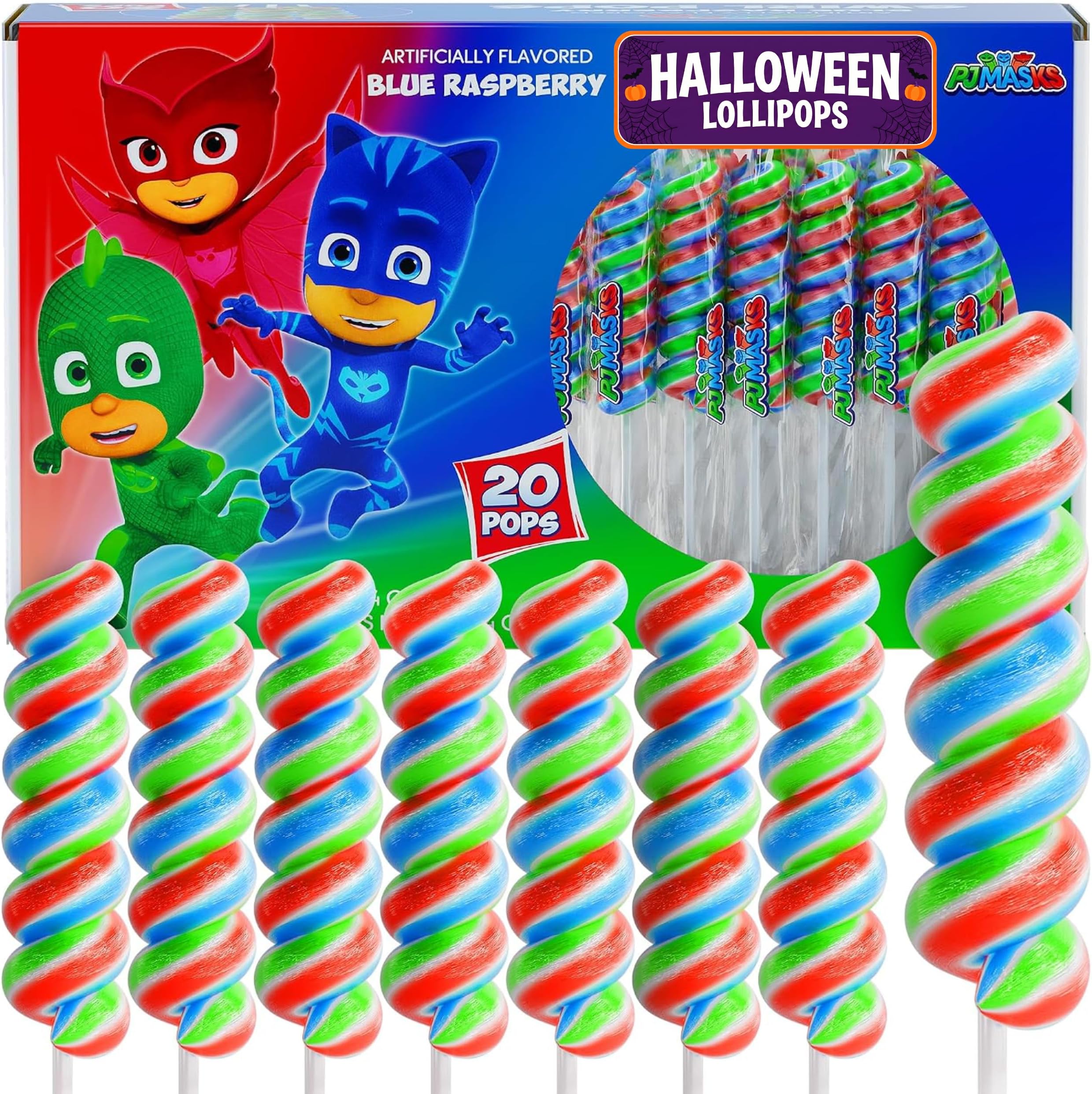 PJ Masks Lollipops Swirl 20Pk - Pj Masks Birthday Party Supplies For PJ Mask Candy Bag, PJ Mask Party Favors & PJ Mask Pinata