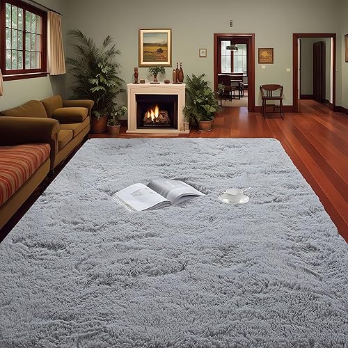 Miniatura 9 de Alfombras gruesas ultrasuaves para dormitorio, sala de estar, alfombra peluda mullida de 6 x 9 pies, alfombras grises de lujo para decoración del
