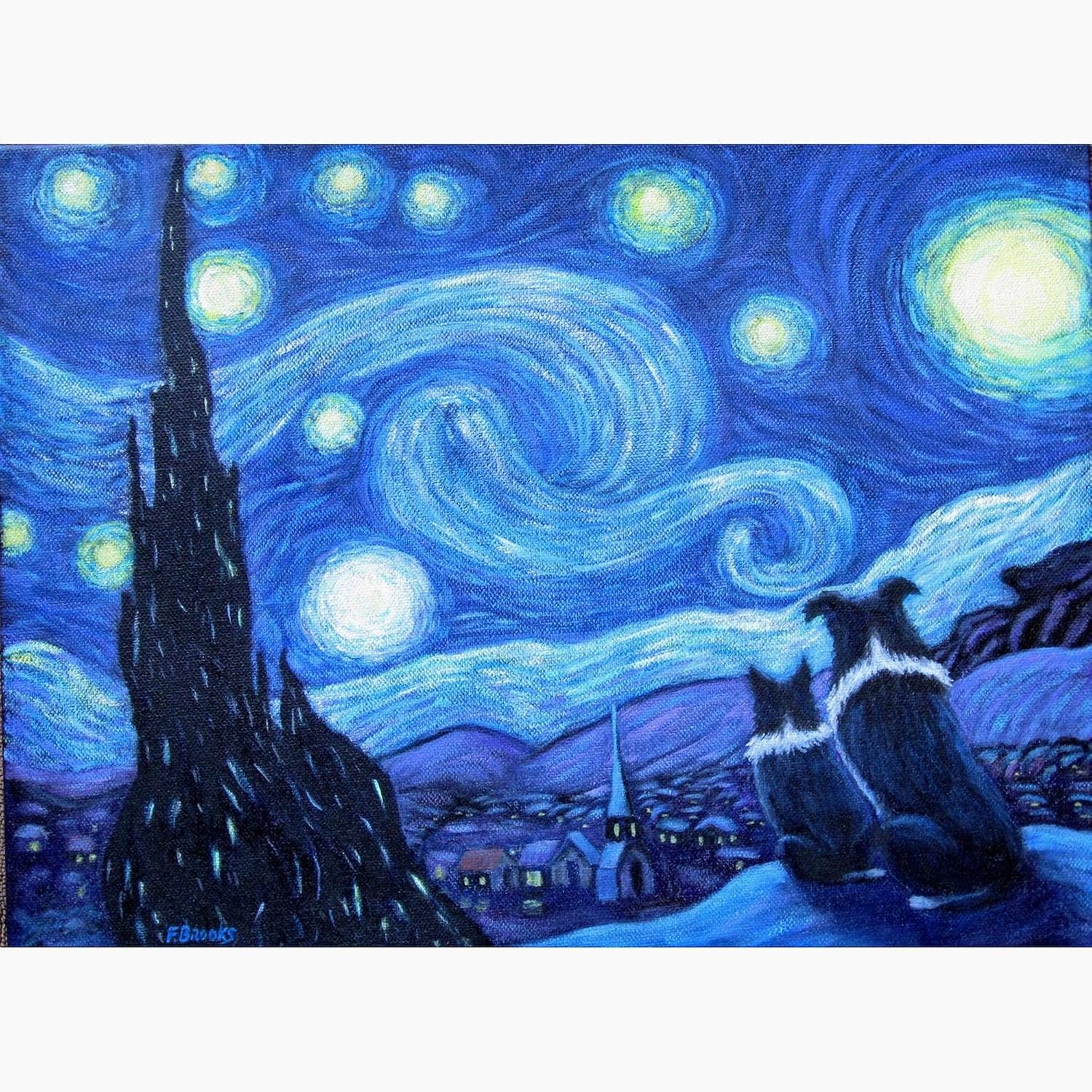 CafePress Starry Night Border Collies Greeting Cards Folded Greeting Cards (10-pack) Matte