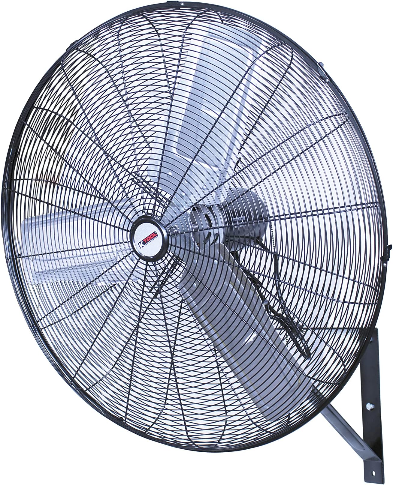 K Tool International 77731; 30 Inch Non-Oscillating Wall Mounted Industrial Fan; Cool Your Shop, Garage, or Workspace, 3 Speed Motor, 6 Foot Power Cord, 7930 Max CFM, Includes Mounting Hardware, Black