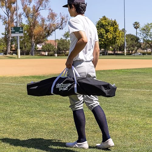 Vista 19 de GoSports Red de práctica de béisbol y softbol de 7 pies x 7 pies con marco tipo arco, bolsa de transporte y zona de golpe, elige rojo, negro