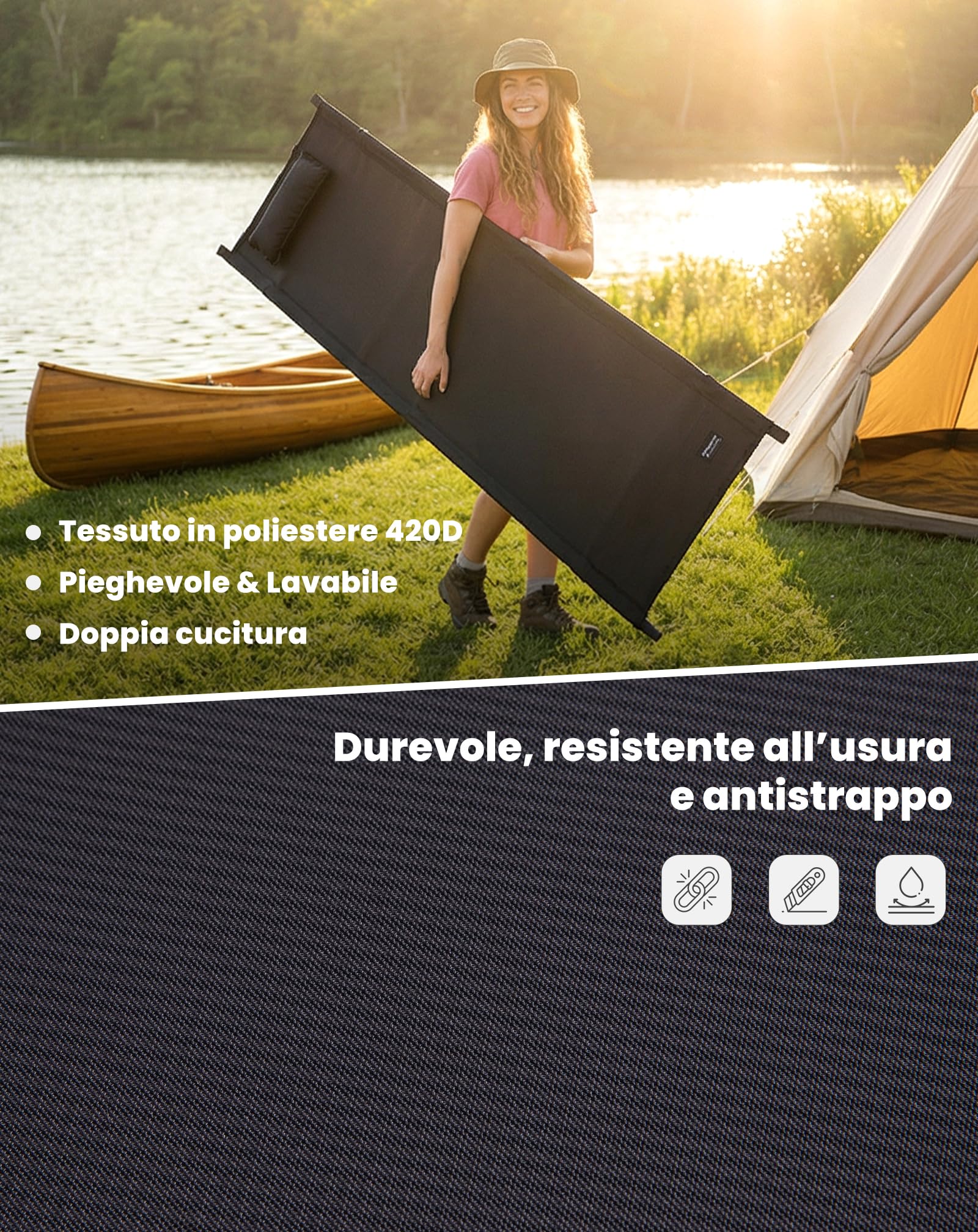 KingCamp Lettino da Campeggio Pieghevole Ultraleggero Letto per Dormire brandina da Camping Giardino 190 x 64 x 12 cm Capacità di Carico di 120 kg
