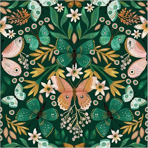 HAOKHOME Boho Peel and Stick Wallpaper Vintage Butterfly Floral Removable Contact Paper for Bathroom Accent Wall Powder Room Self Adhesive Vinyl 17.3in x 118in