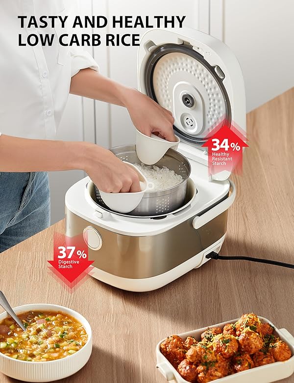 TOSHIBA Induction Heating Rice Cooker - Low Carb, Low Sugar, Digital Steamer, 5.5 Cups (Uncooked), 8 Cooking Functions, 24H Timer & Auto Keep Warm, Silvery white by TOSHIBA - Image 4
