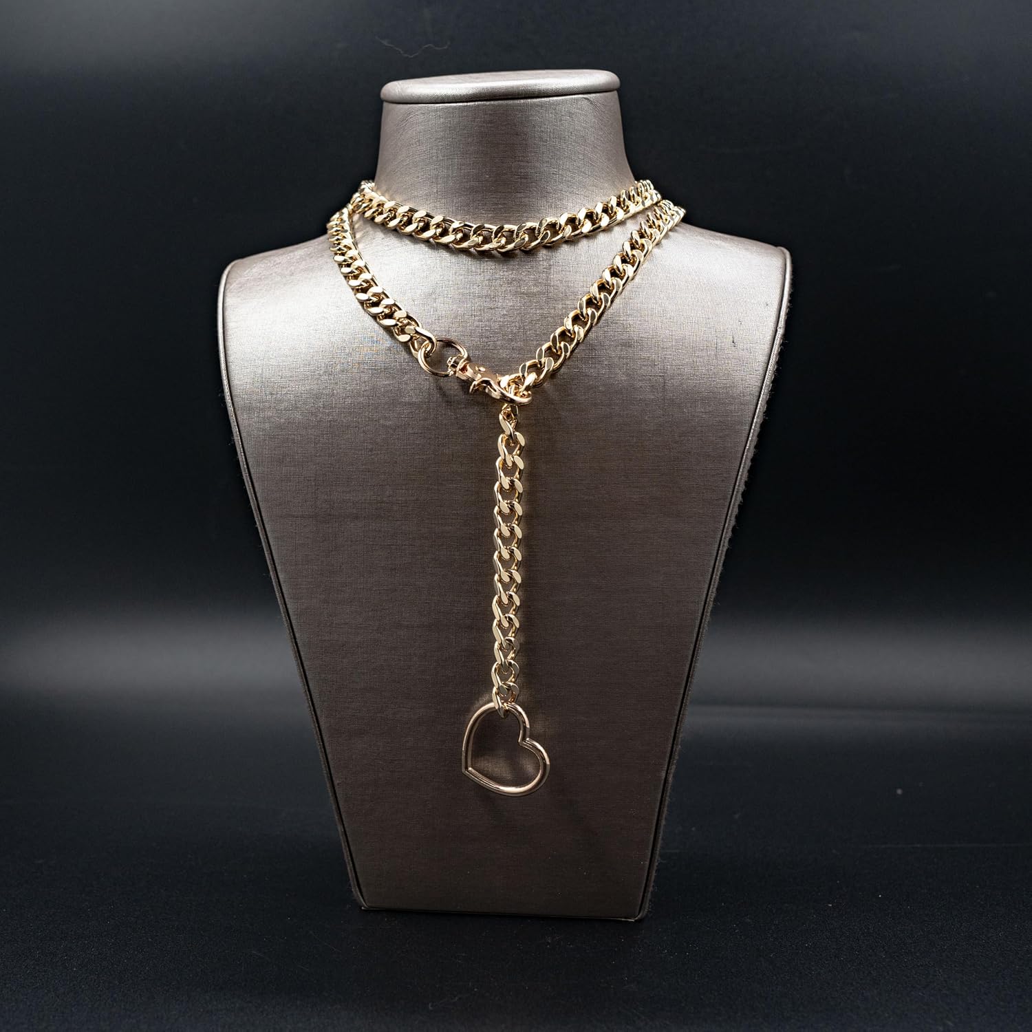Chunky Gold Choker Necklaces for Women, Long Gold Chain Heart Necklace, 36 Inches Slip Chain Adjustable Lariat Heart Y Necklace for Women and Men, Goth Chunky Heart Necklace Jewlery Gifts