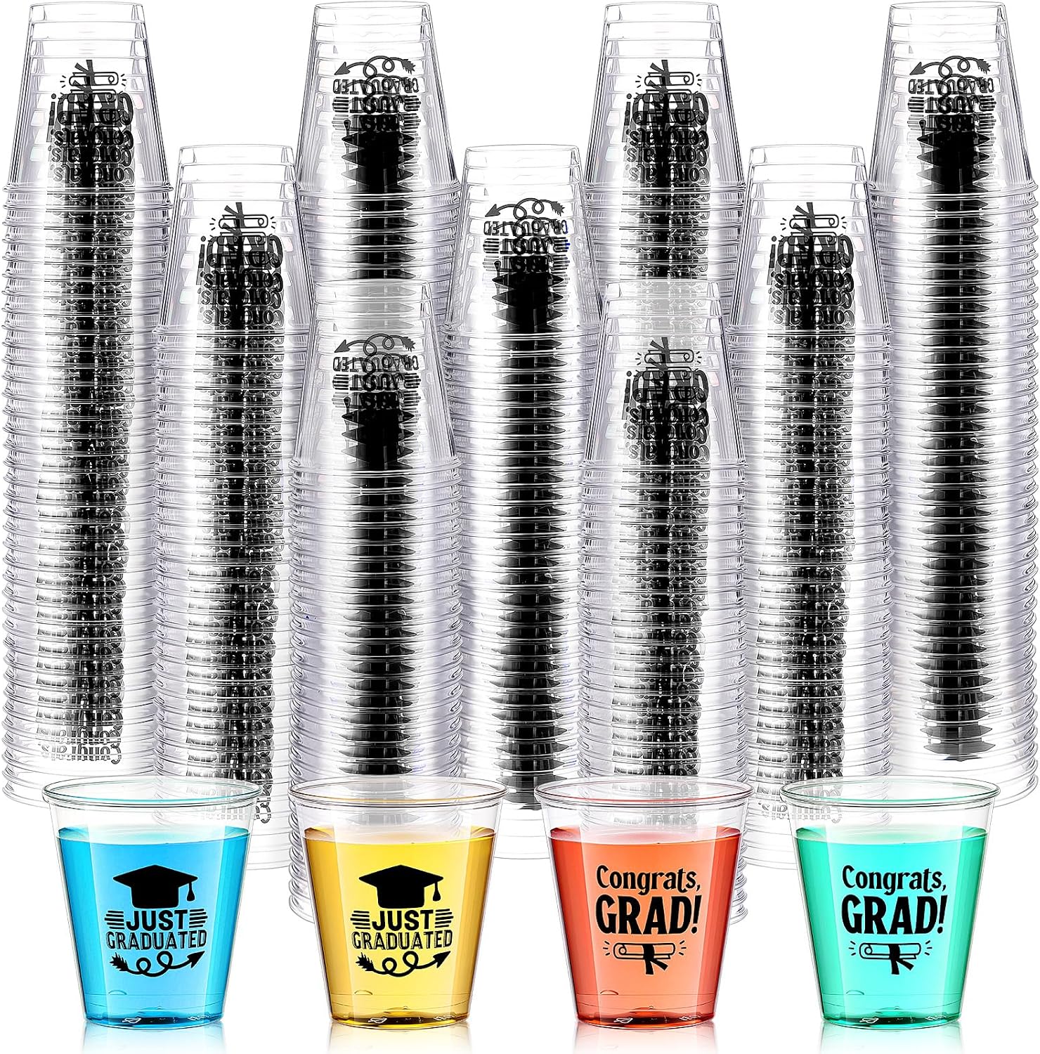Sliner 200 Pcs graduation Plastic Shot Glasses 1.5 oz Clear Plastic Cups Disposable Graduation Birthday Cups Decorations for Graduated Tailgate Dinner Sports Event(Black)