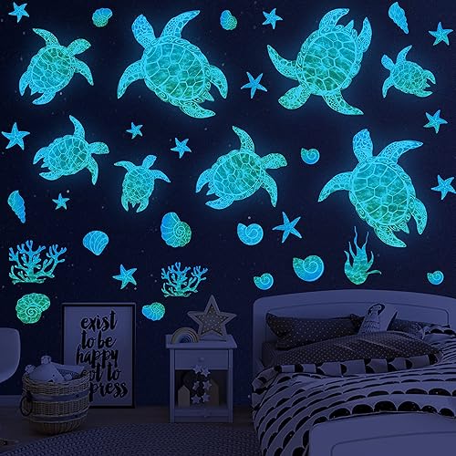 Calcomanías de pared de tortuga marina que brillan en la oscuridad calcomanías de vinilo para pared de océano bajo la tortuga marina decoración de