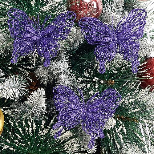 Miniatura 7 de 12 adornos para árbol de Navidad de mariposa con purpurina, mariposa hueca con clips, adornos de Navidad para manualidades, árbol de Navidad,
