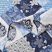 Vista 5 de Full/Queen Size Quilt Set 3 Pieces Lightweight Reversible Bedspread-90''x98'' Soft Patchwork Floral Coverlet Luxurious Warm Microfiber Bed Cover All