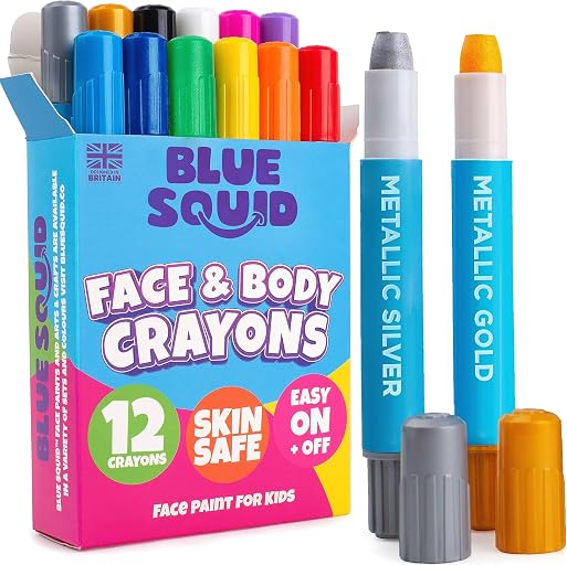 Blue Squid Face Paint Crayons - 12 Vibrant Colors Twistable & Washable Face Paint Sticks - Face Painting Kit for Kids Party, Halloween, Belly Painting Kit Pregnancy, Makeup Body Paints for Adults