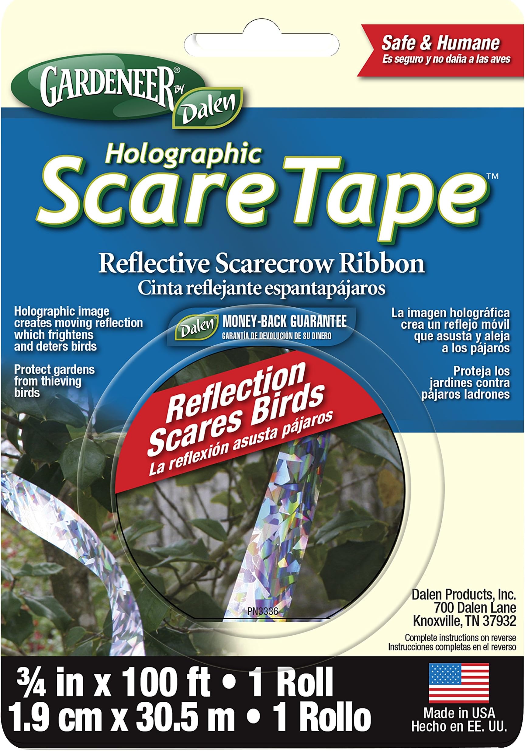 Gardeneer by Dalen Holographic Scare Tape Reflective Scarecrow Ribbon 3/4 x 100' (1 Roll)
