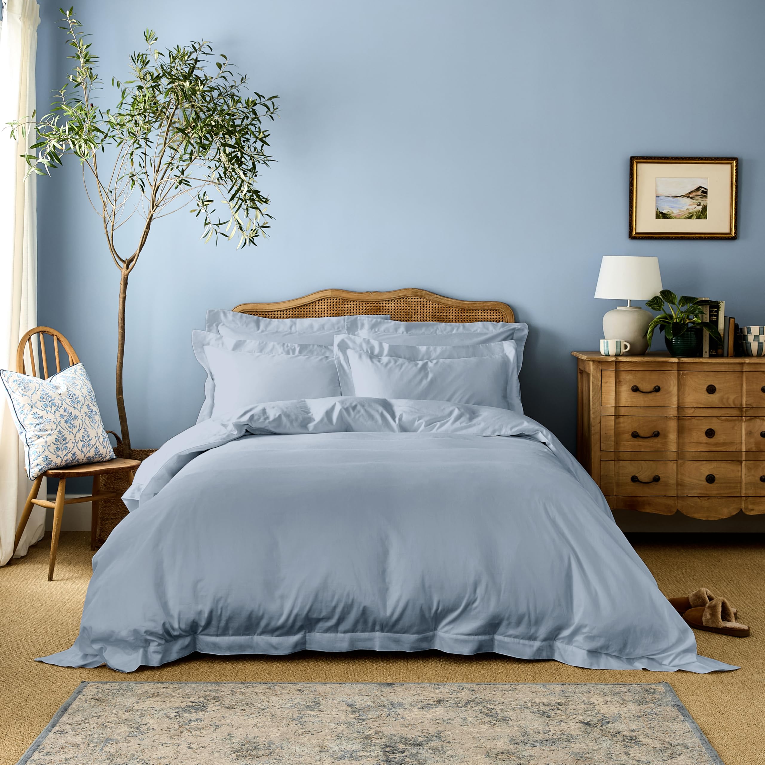 Luxury 100% Organic Cotton Edged Duvet Cover | plastic Free Sustainable Eco Friendly Bedding | Luxurious Hotel Quality | Cool And Crisp Percale Finish | Nordic Sky - Superking