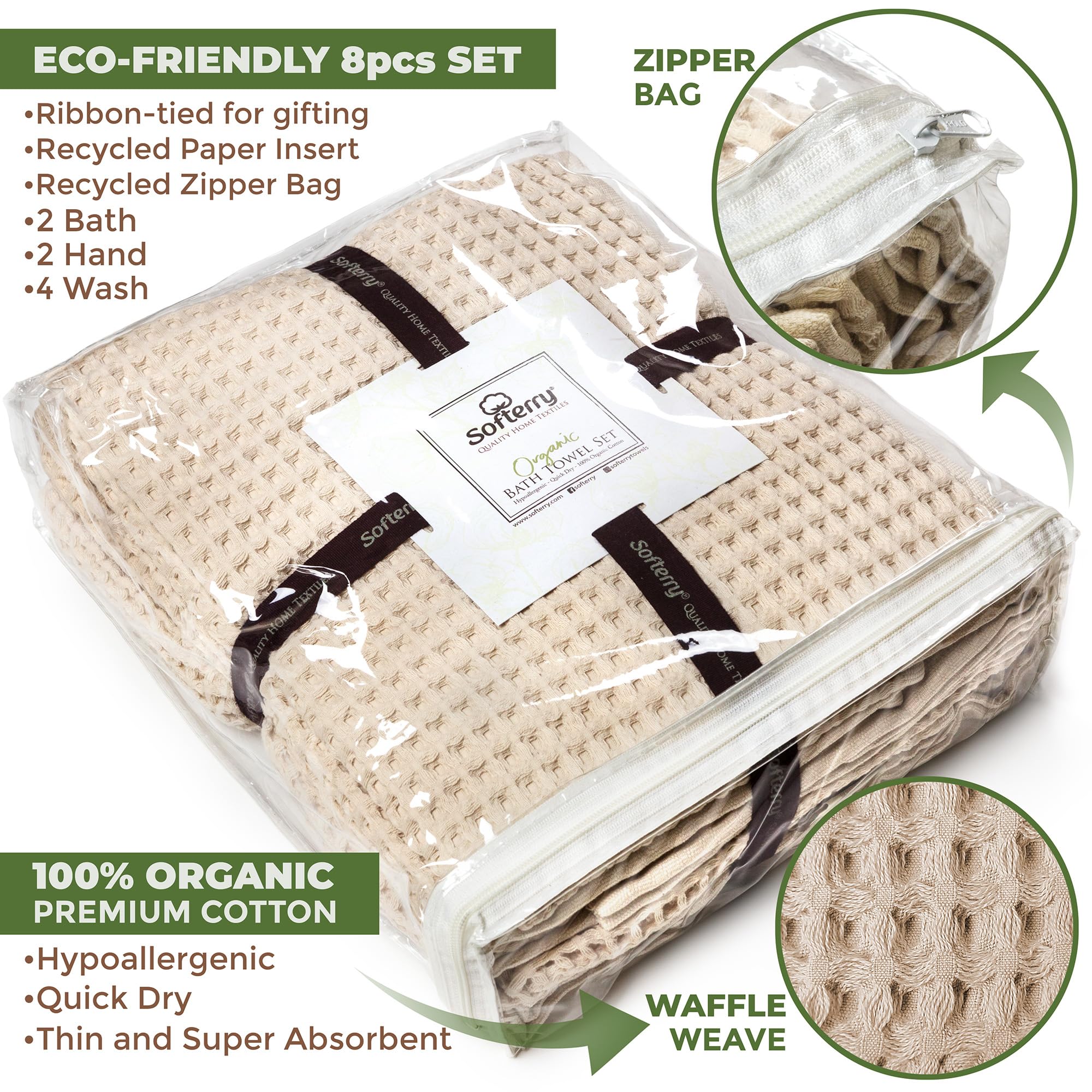 Softerry Waffel-Badetuch-Set – 100 % Baumwolle, Extra Saugfähig, Space Gray, 2 Stück