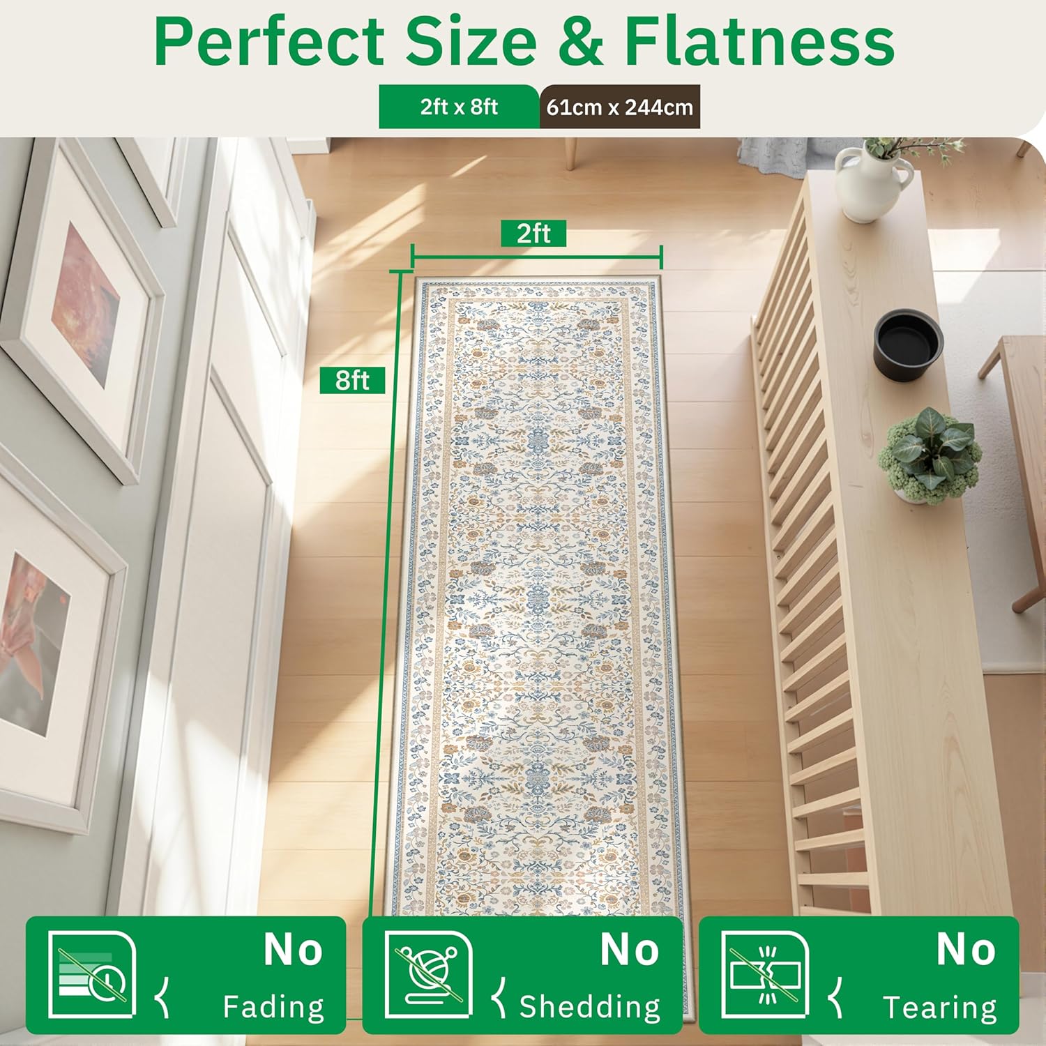 2x8 Runner Rug Non Slip Washable Hallway Runner Cloud Like Soft Morris Floral Rug for Hallway Entryway Bedroom Waterproof Runners for Kitchen Living Room Bathroom Cream