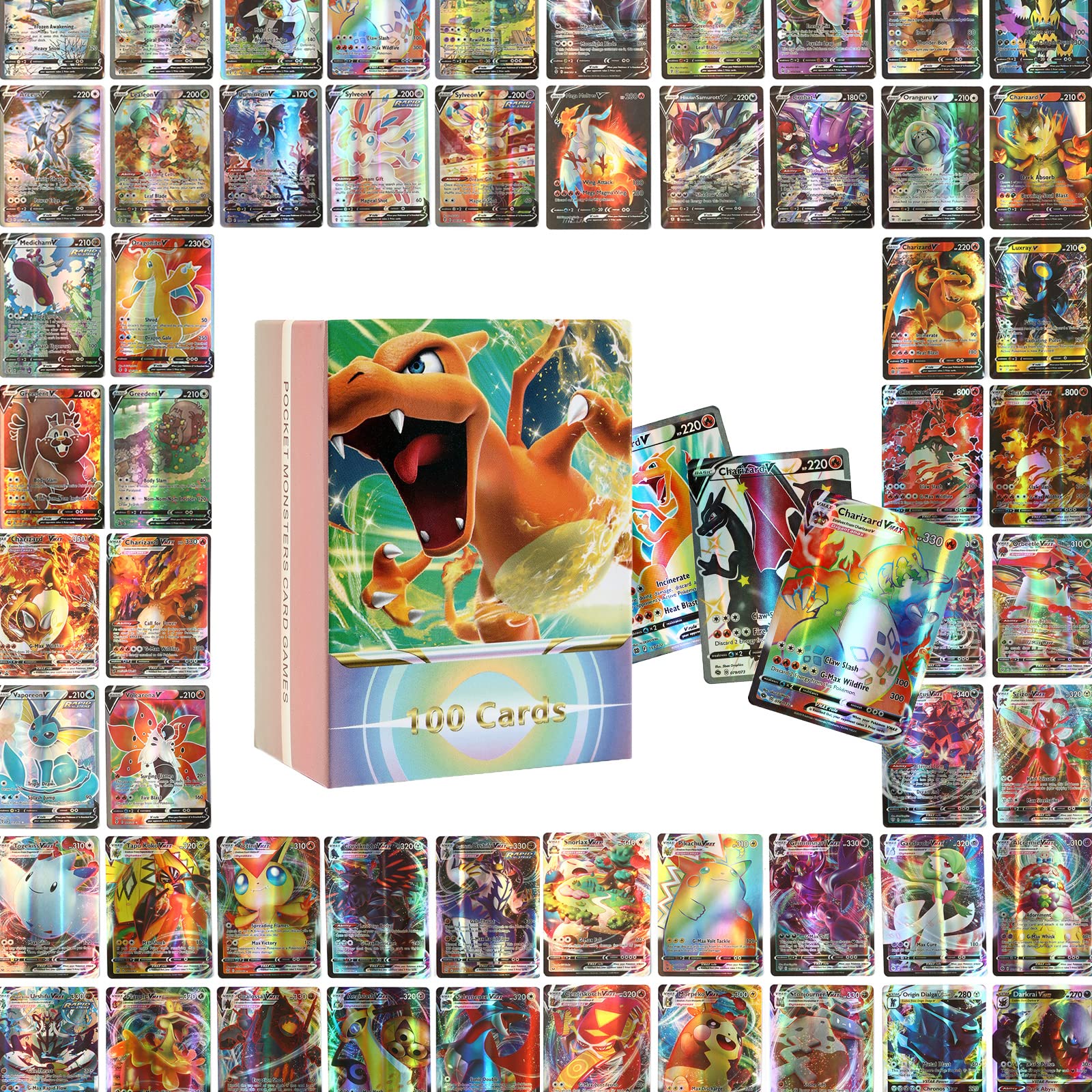 Buy 100 Poke Vstar Vmax V Assorted Cards Deck Box Set TCG Cartas Gifts for Kids and Fans, 40V