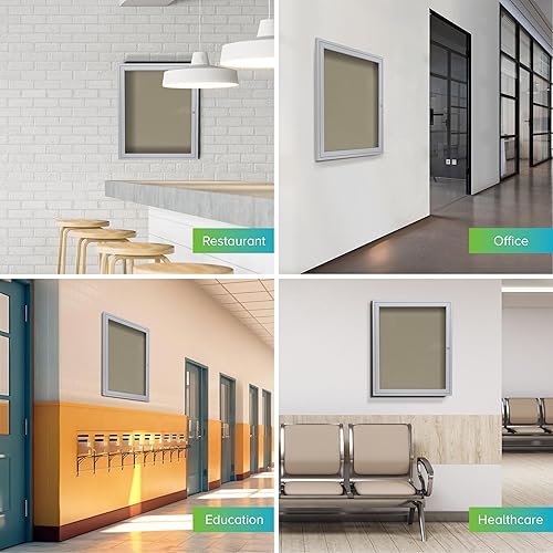 Vista 86 de Ghent Tablón de anuncios de vinilo cerrado de 2 puertas para exteriores, resistente a los golpes, con cerradura, marco de aluminio satinado