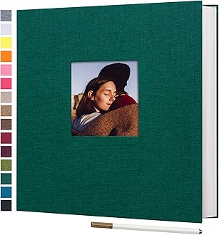 potricherpotricher 11x10.6 Inch Self Adhesive Photo Album Linen Cover 80 Pages Sticky 3x5 4x6 5x7 6x8 8x10 8.5x11 Magnetic DIY Scrapbook Photo Album with A Metallic Pen (Dark Green)