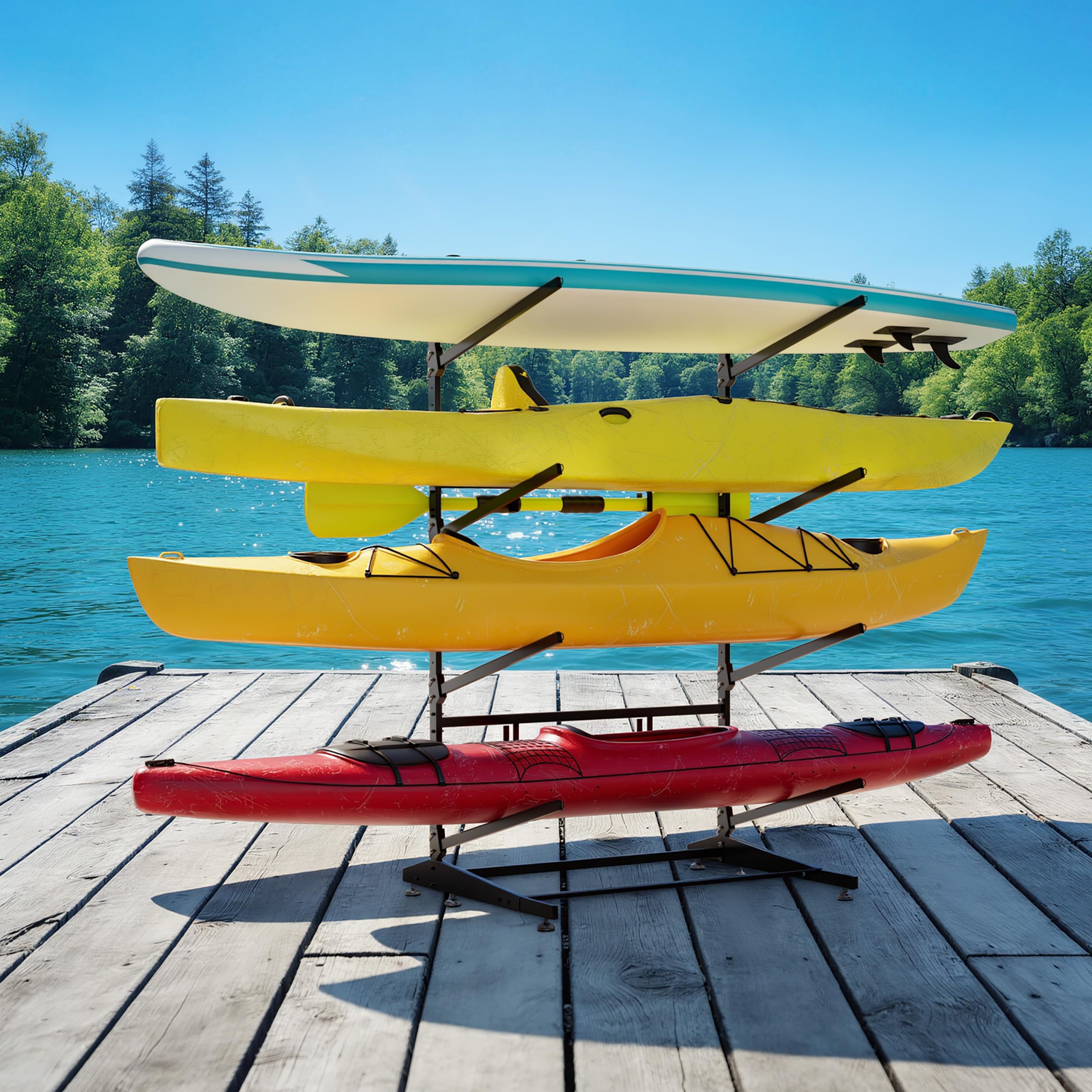 4-Tier Freestanding Kayak Rack, 440lb Heavy Duty Stand