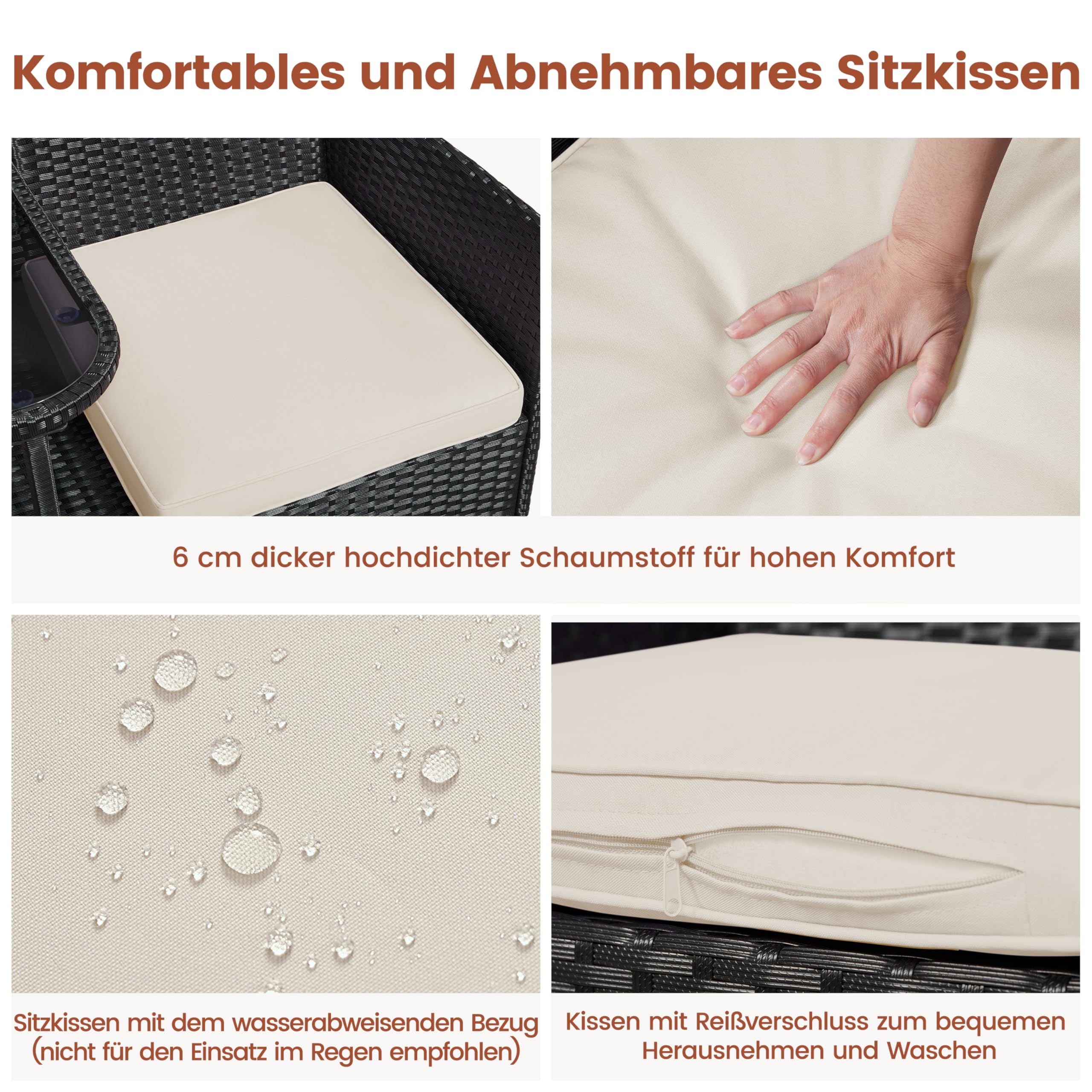 Yaheetech 2-Sitzer Polyrattan Gartenbank mit Tisch Stabile Rattan Sitzbank | Wetterfest Balkonbank 350 kg Belastbarkeit, für Garten Balkon Terrasse, Schwarz-Beige,131×65,5×85 cm