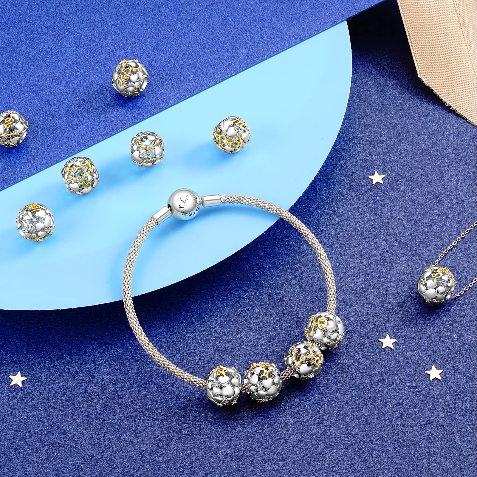 Annmors Charm Zodiaco Cumpleaños Abalorios Plata de Ley 925 Compatible con Pulsera Mujer