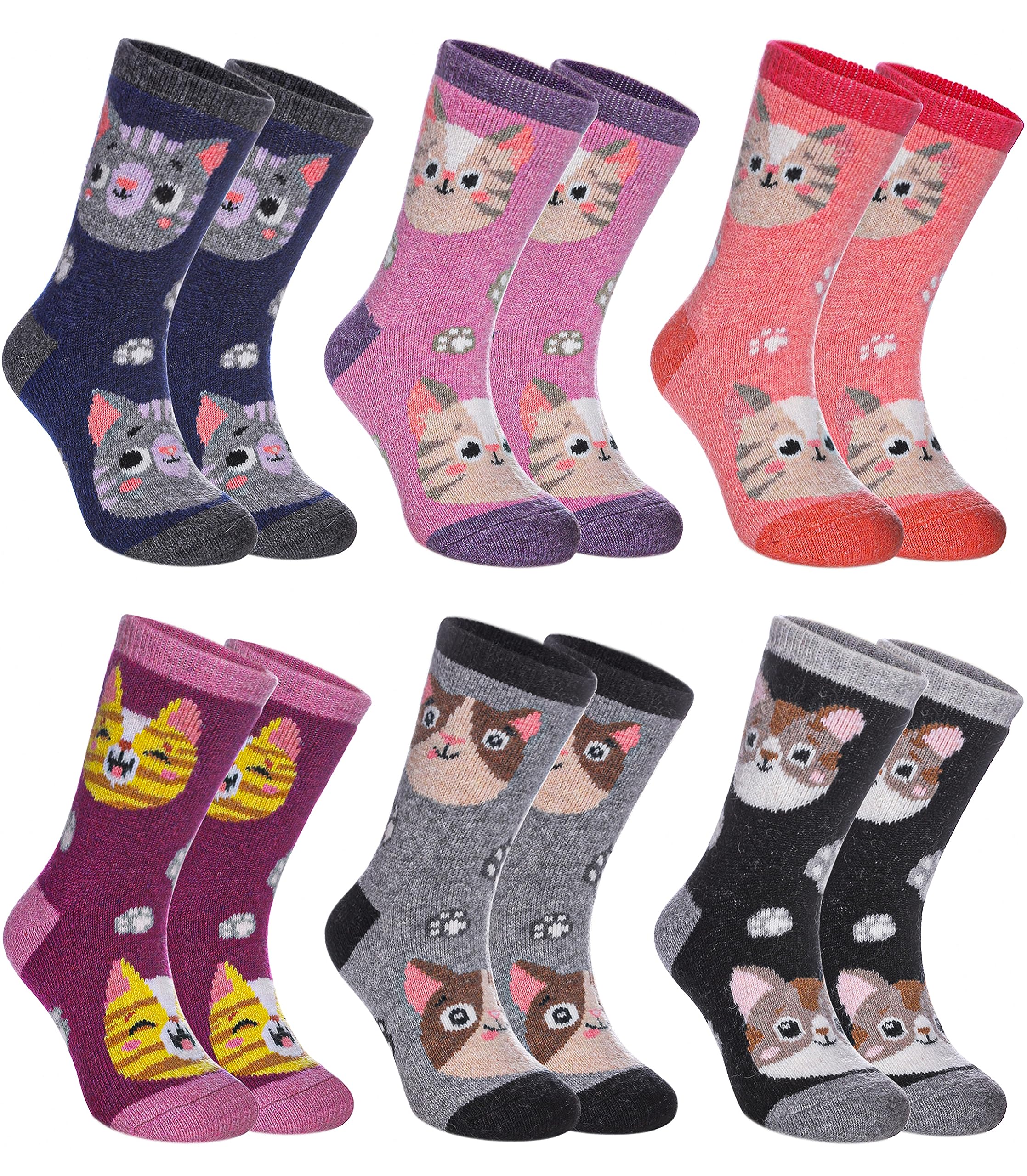 SDBING Kids Merino Wool Hiking Socks - Toddler Boys &amp; Girls Warm Thick Thermal Winter Crew Socks - 6 Pairs